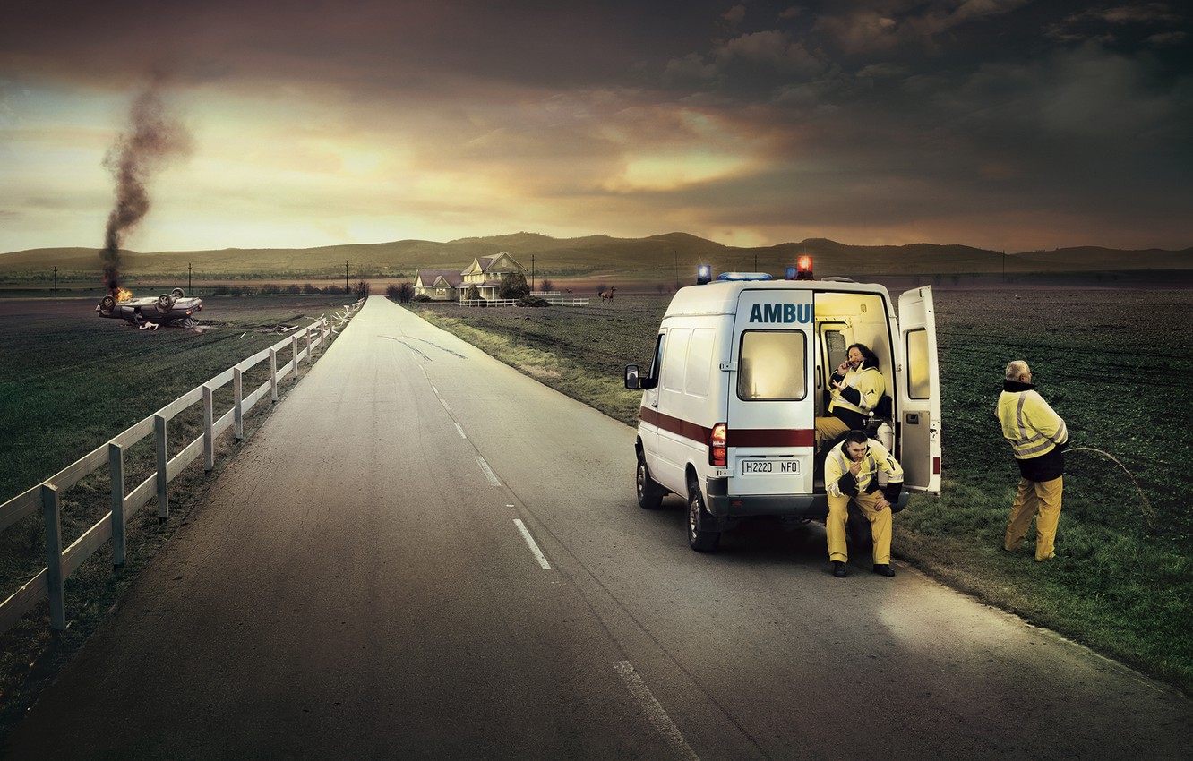 Wallpaper road, crash, ambulance, medical service image for desktop, section ситуации