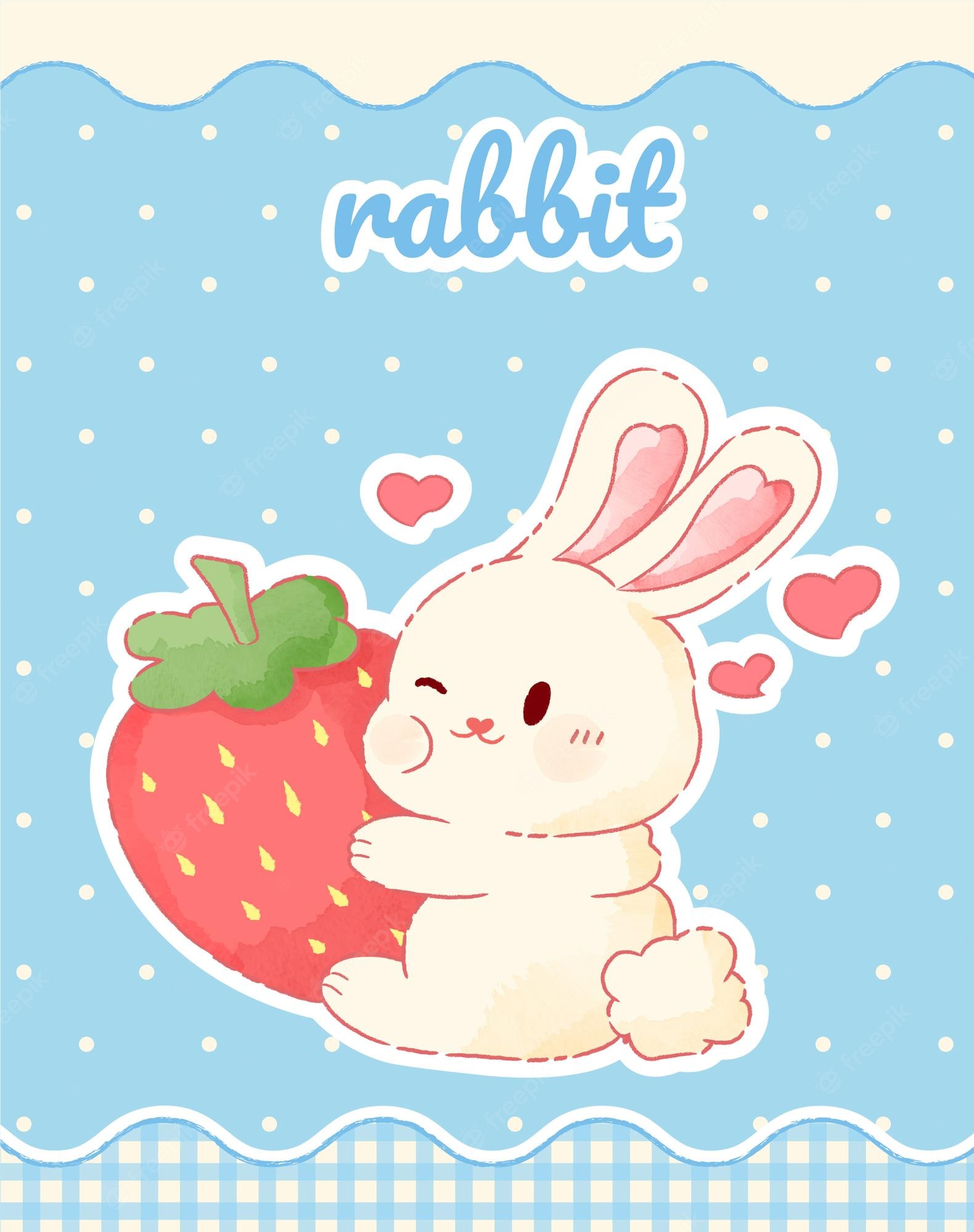 Premium Vector. Cute bunny with a strawberry watercolor advanced vector wallpaper