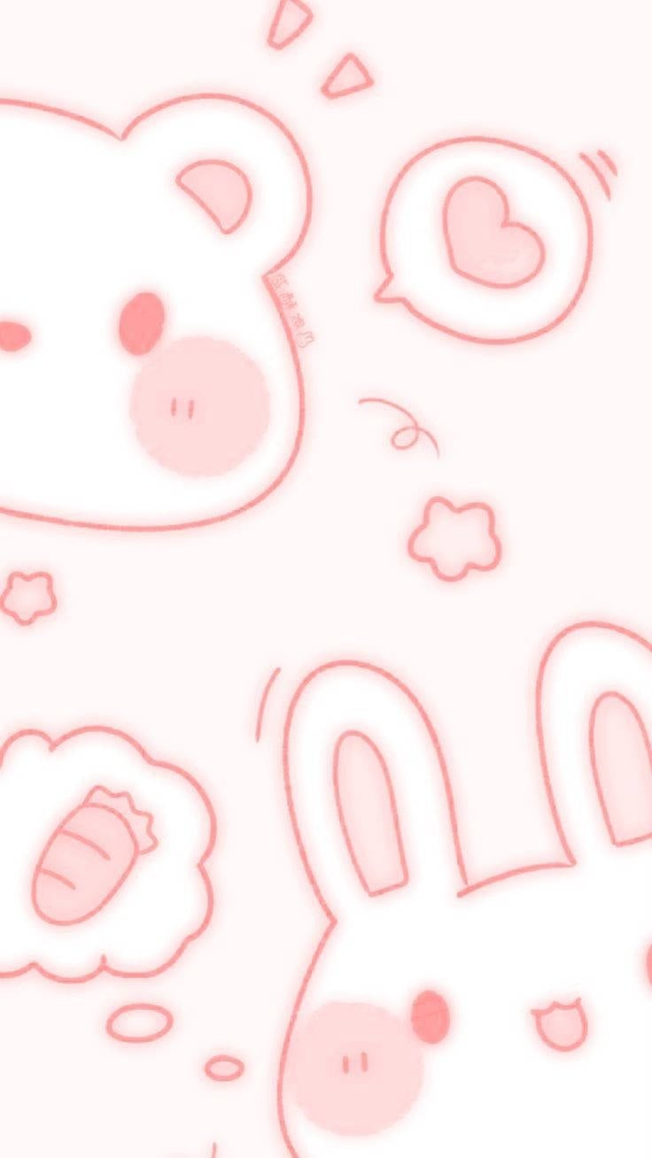 Download Aesthetic Pink Anime Bear And Bunny Wallpaper