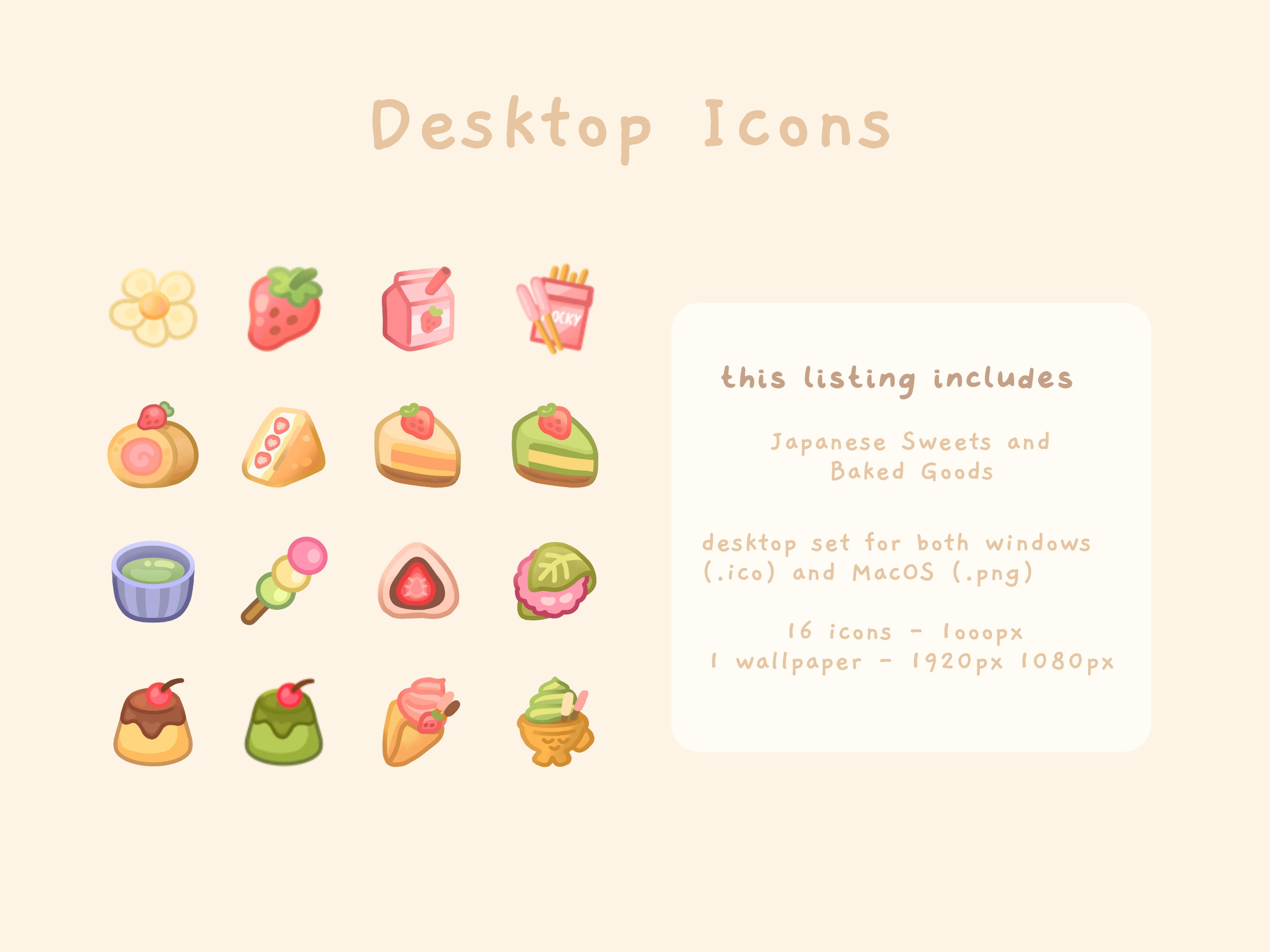 Cute Desktop Set 16 Icon Wallpaper Japanese Sweets