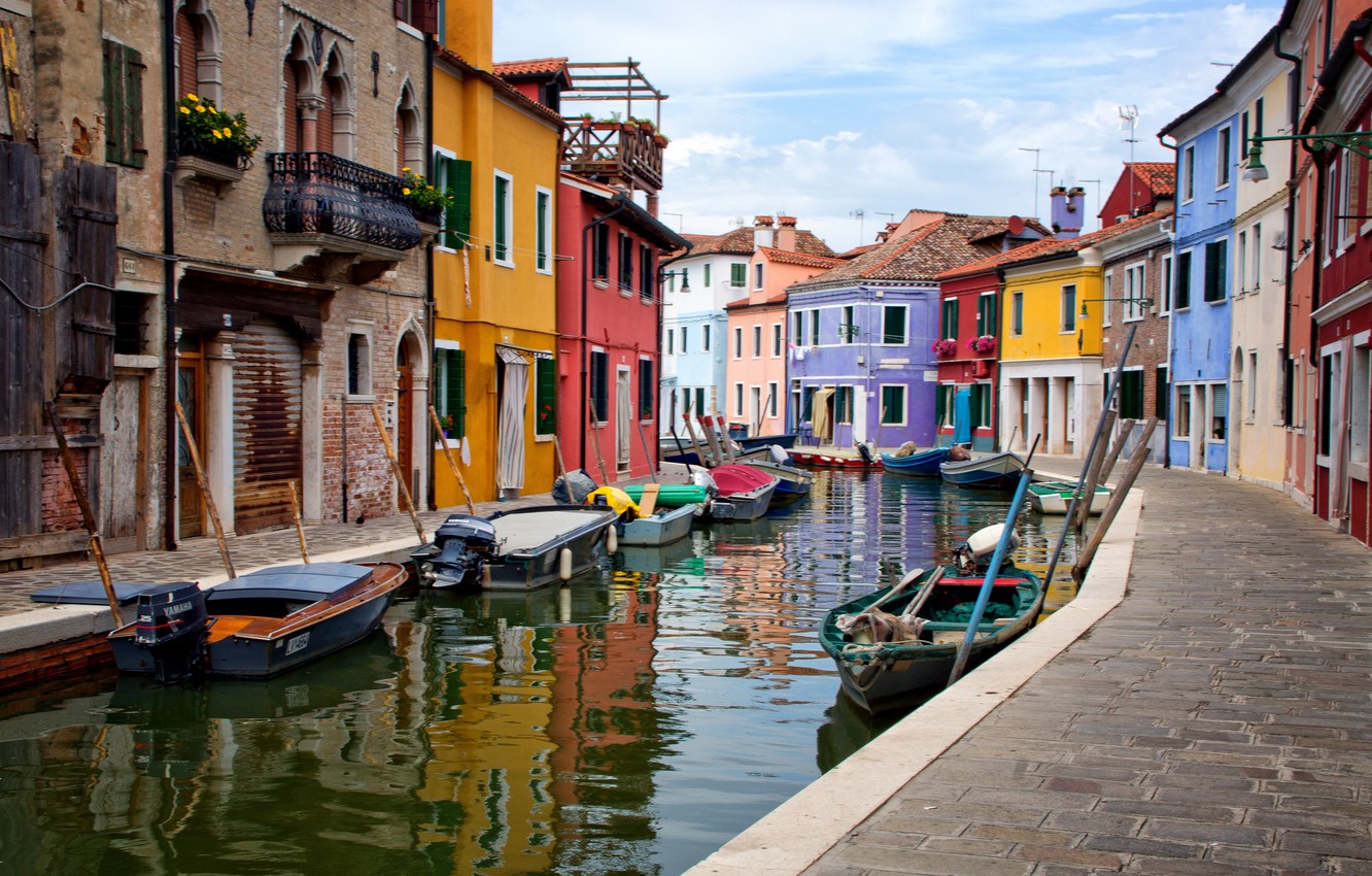 Wallpaper the sky, home, boats, Italy, Venice, channel, Burano island image for desktop, section город