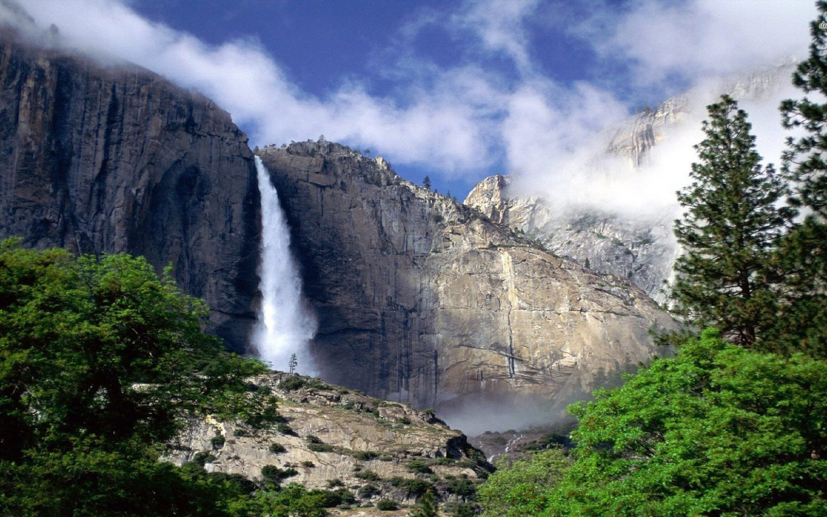 HD desktop wallpaper: Waterfall, Forest, Tree, Earth, Yosemite Falls download free picture