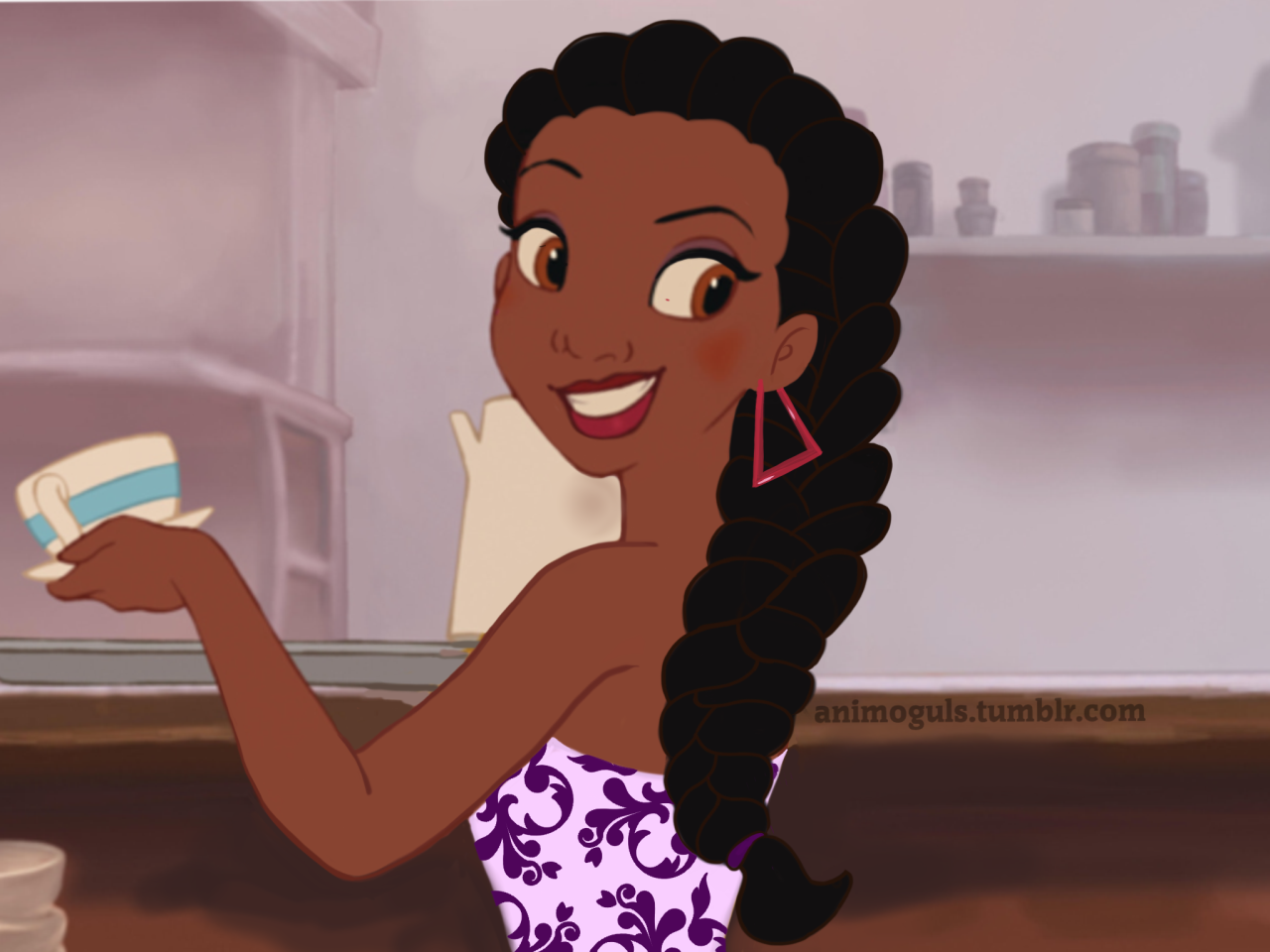 The AniMoguls • Princess Tiana works her culinary magic at a soup. Girls cartoon art, Black art picture, Black love art