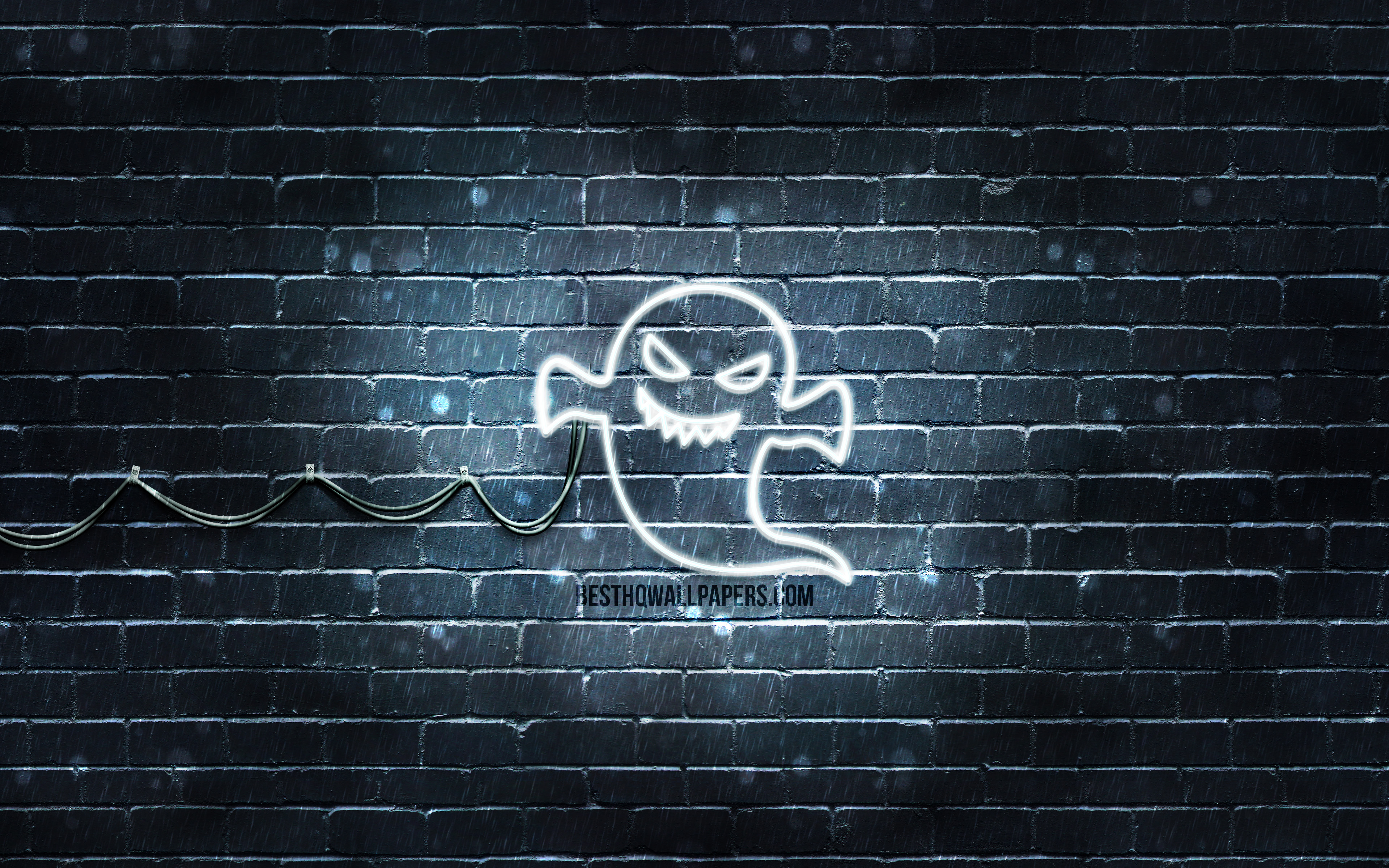 Download wallpaper Creepy ghost neon icon, 4k, gray background, neon symbols, Creepy ghost, neon icons, Creepy ghost sign, cartoon signs, Creepy ghost icon, cartoon icons for desktop with resolution 3840x2400. High Quality