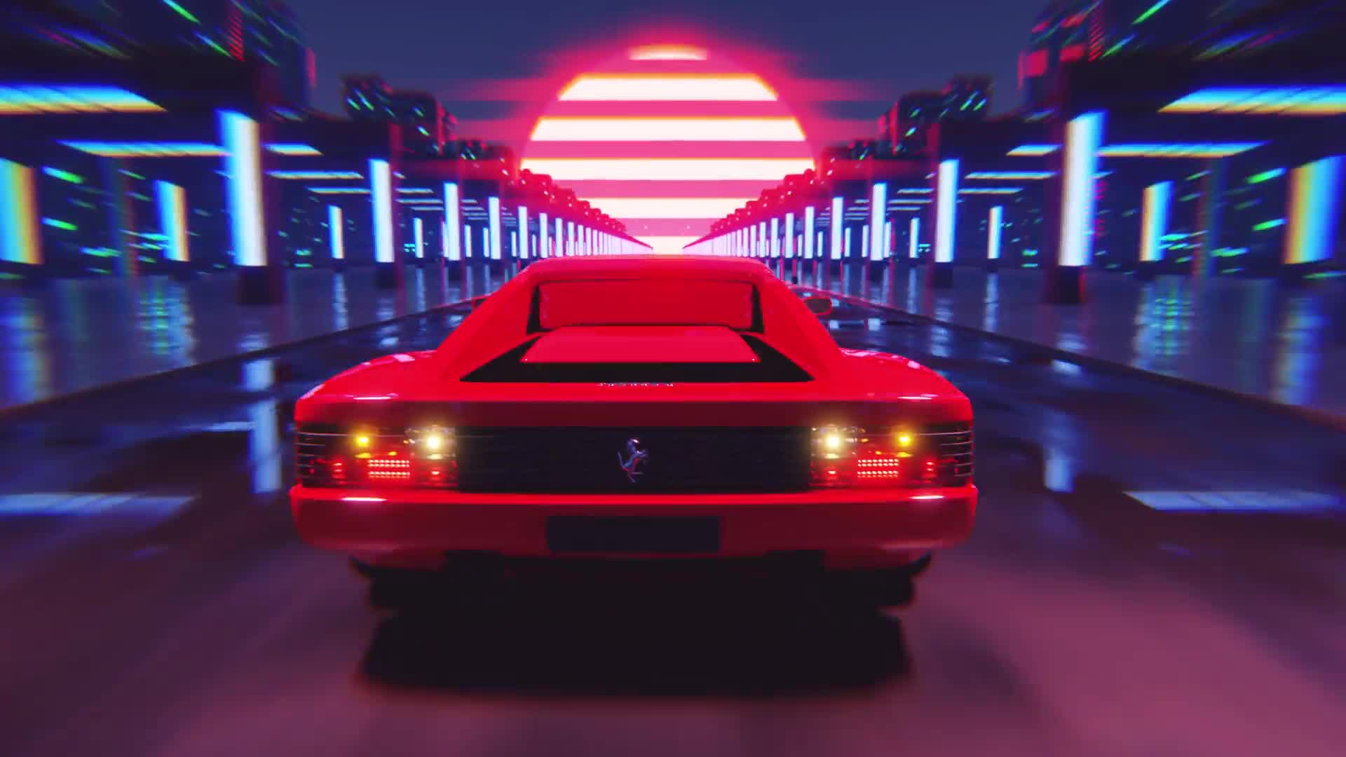 Ferrari Testarossa on the Street of the Night City Desktop Wallpaper