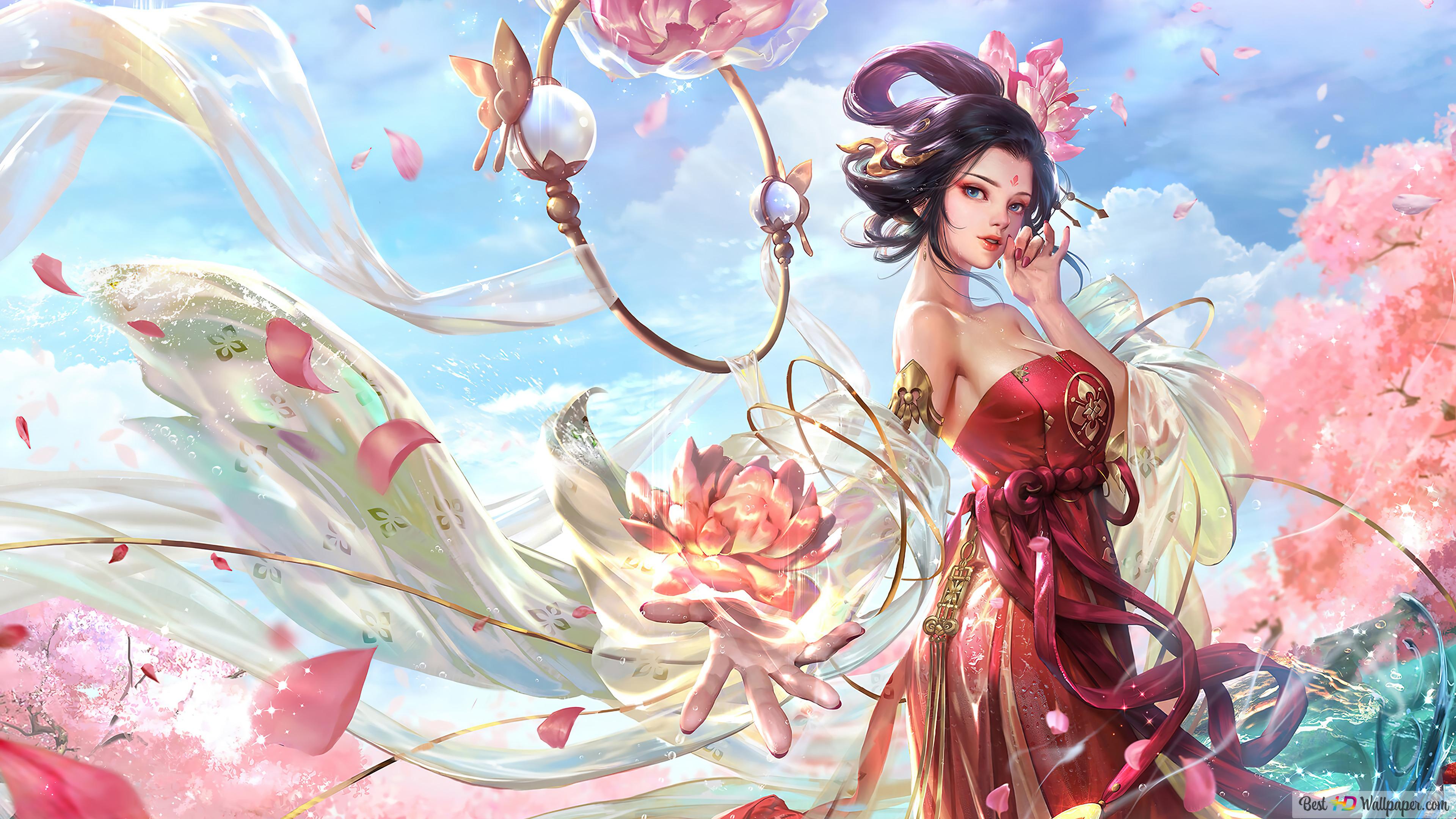 Chinese Beautiful Flower Girl 4K wallpaper download