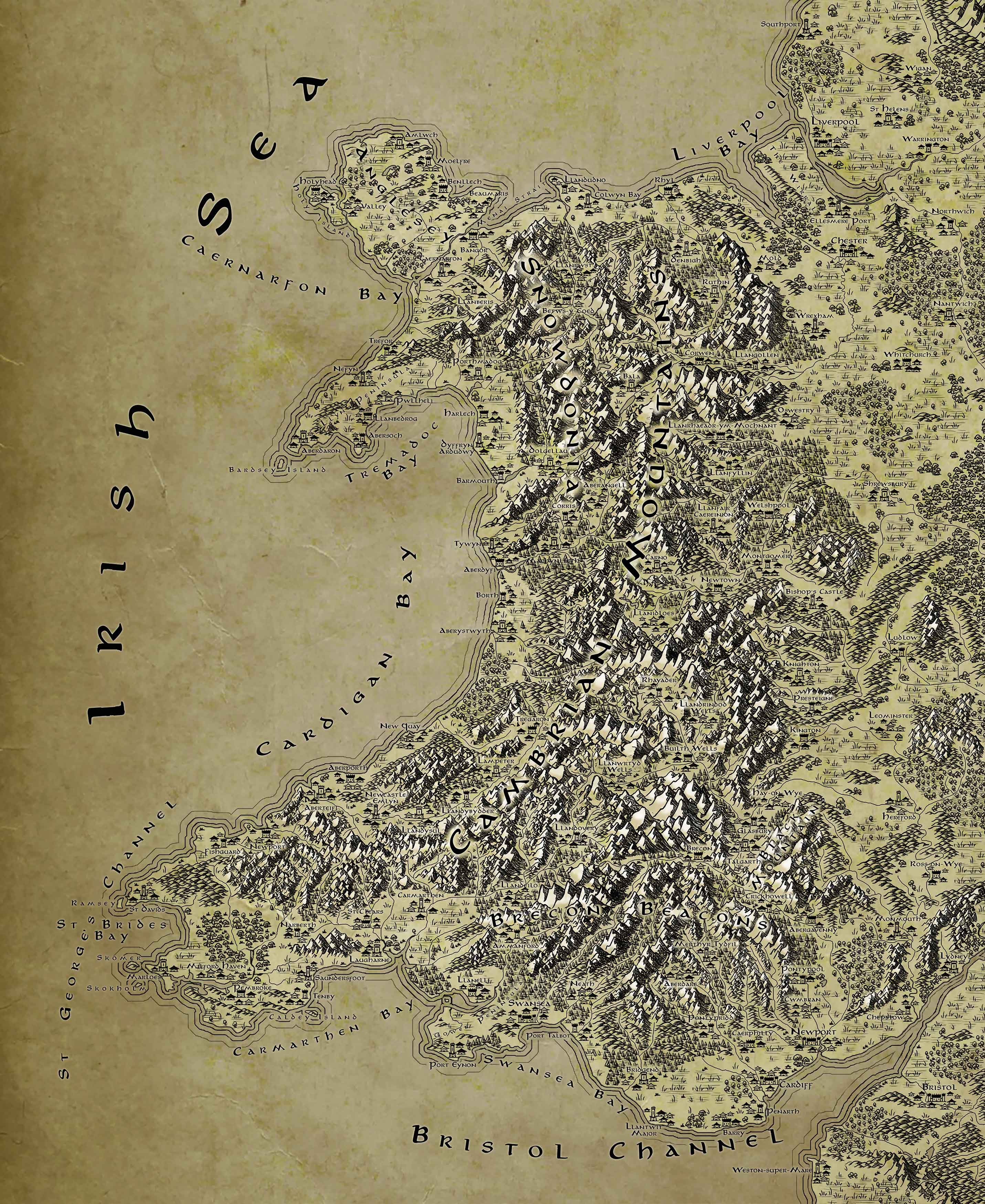 Wales Fantasy Map Lord of the Rings Tolkien Wallpaper Mural
