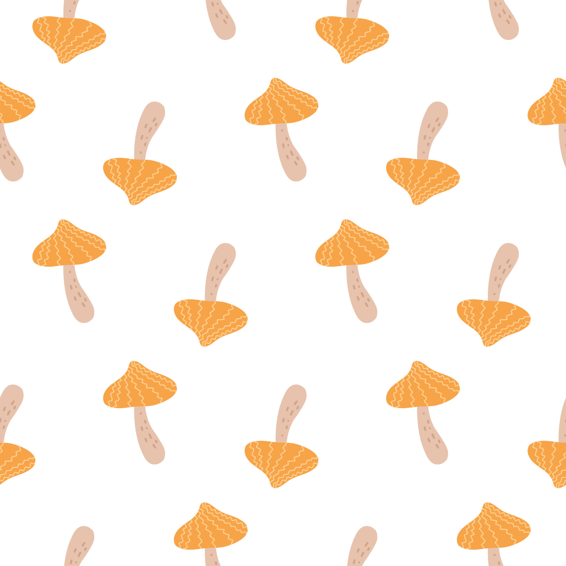 Mushrooms pattern. Hand drawn cartoon mushrooms on a pattern for textiles, fabrics, background, wallpaper, kitchen decor, wrapping paper, labels