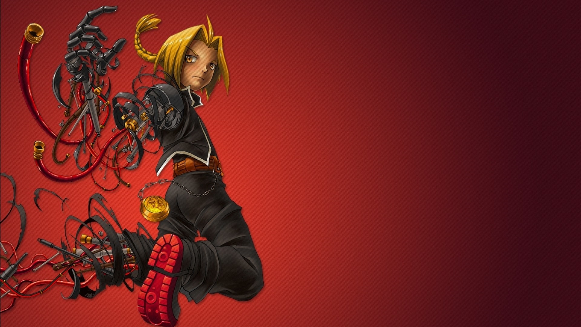 anime, red, Elric Edward, Full Metal Alchemist, ART, screenshot, computer Gallery HD Wallpaper