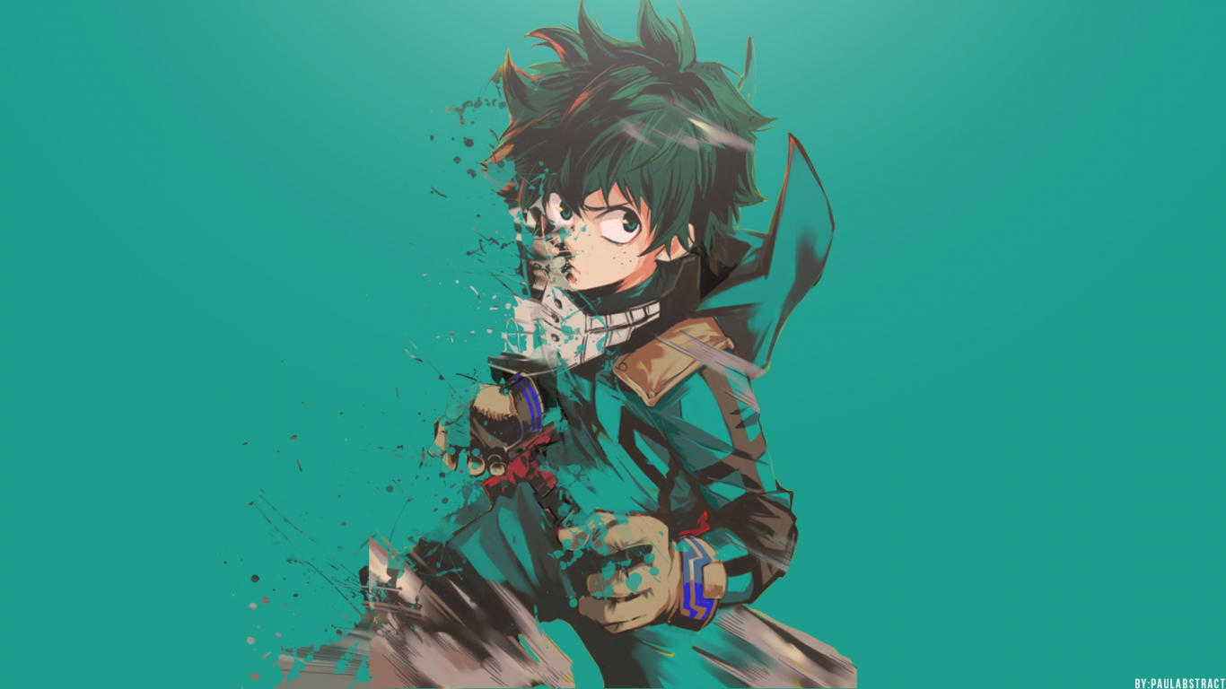 Download wallpaper 1366x768 izuku midoriya, boku no hero academia, minimal, anime boy, tablet, laptop, 1366x768 HD background, 381