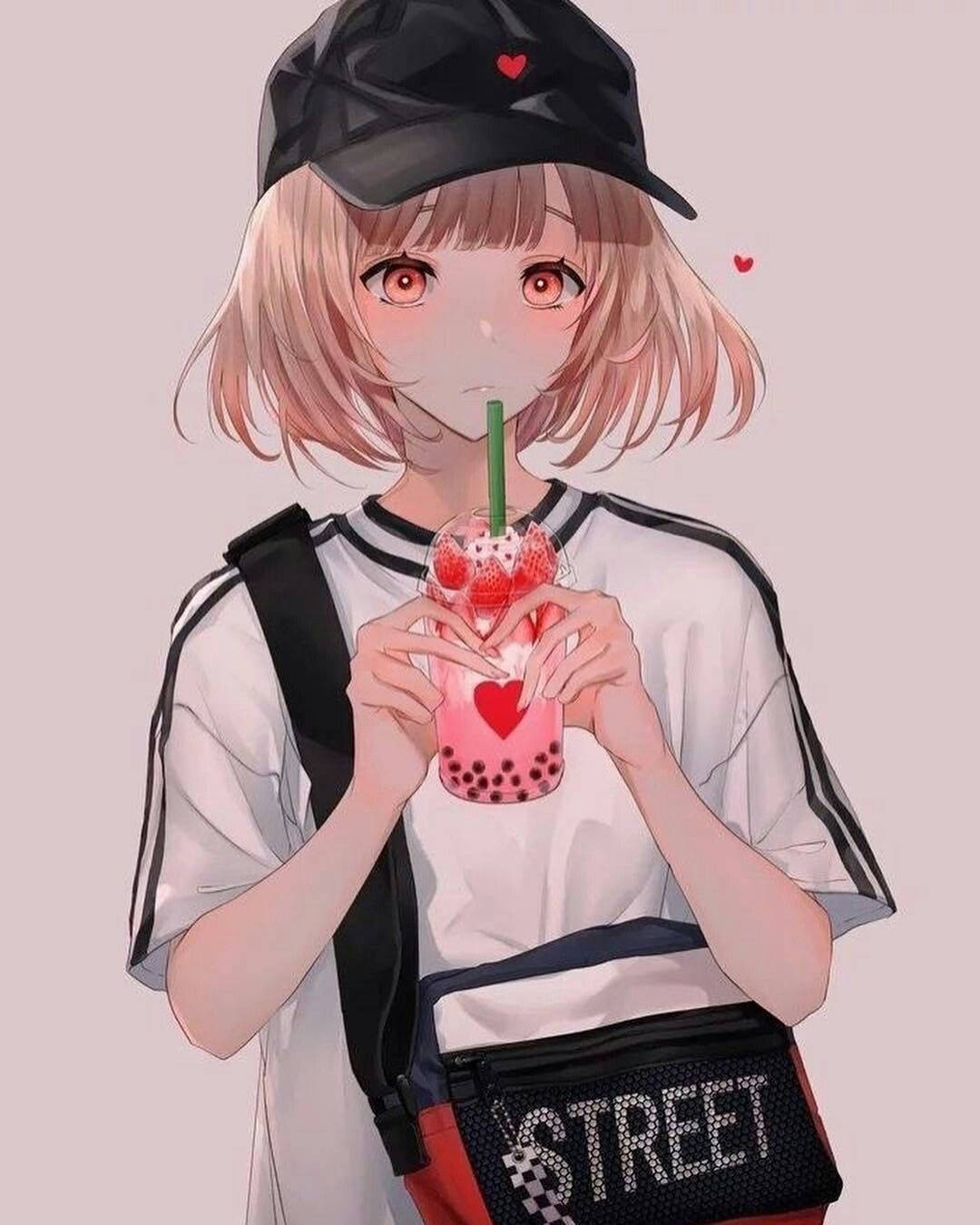 Download Bad Girl Anime Strawberry Drink Wallpaper