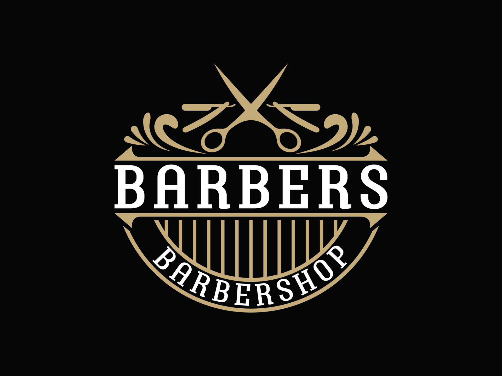 modern vintage logo and mustache icon of barber shop vector design. hair cut and beard shave equipment or hairdresser tools ideal classic design for barbershop