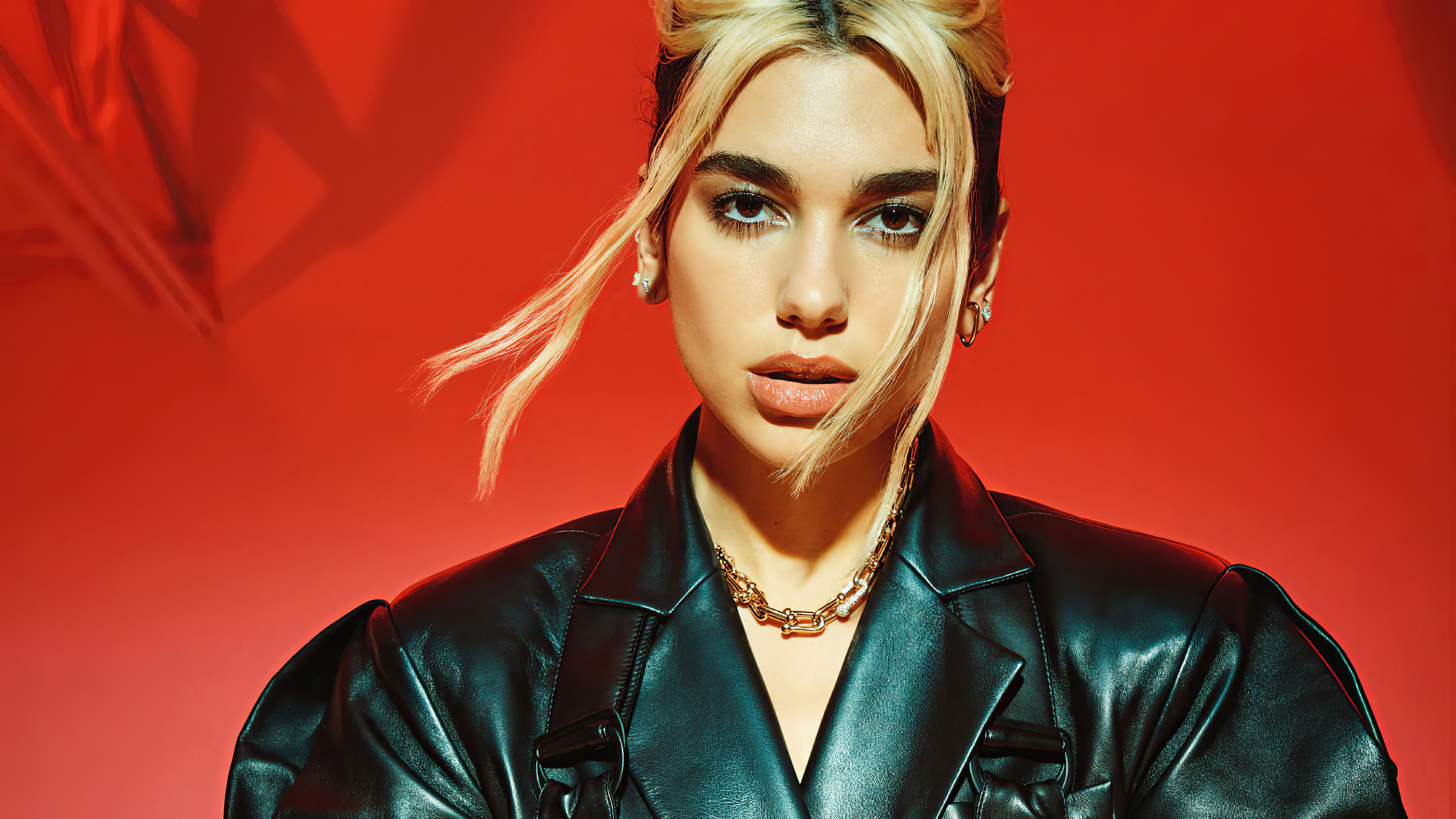 Girl in a black leather jacket, singer Dua Lipa Desktop wallpaper 1280x720