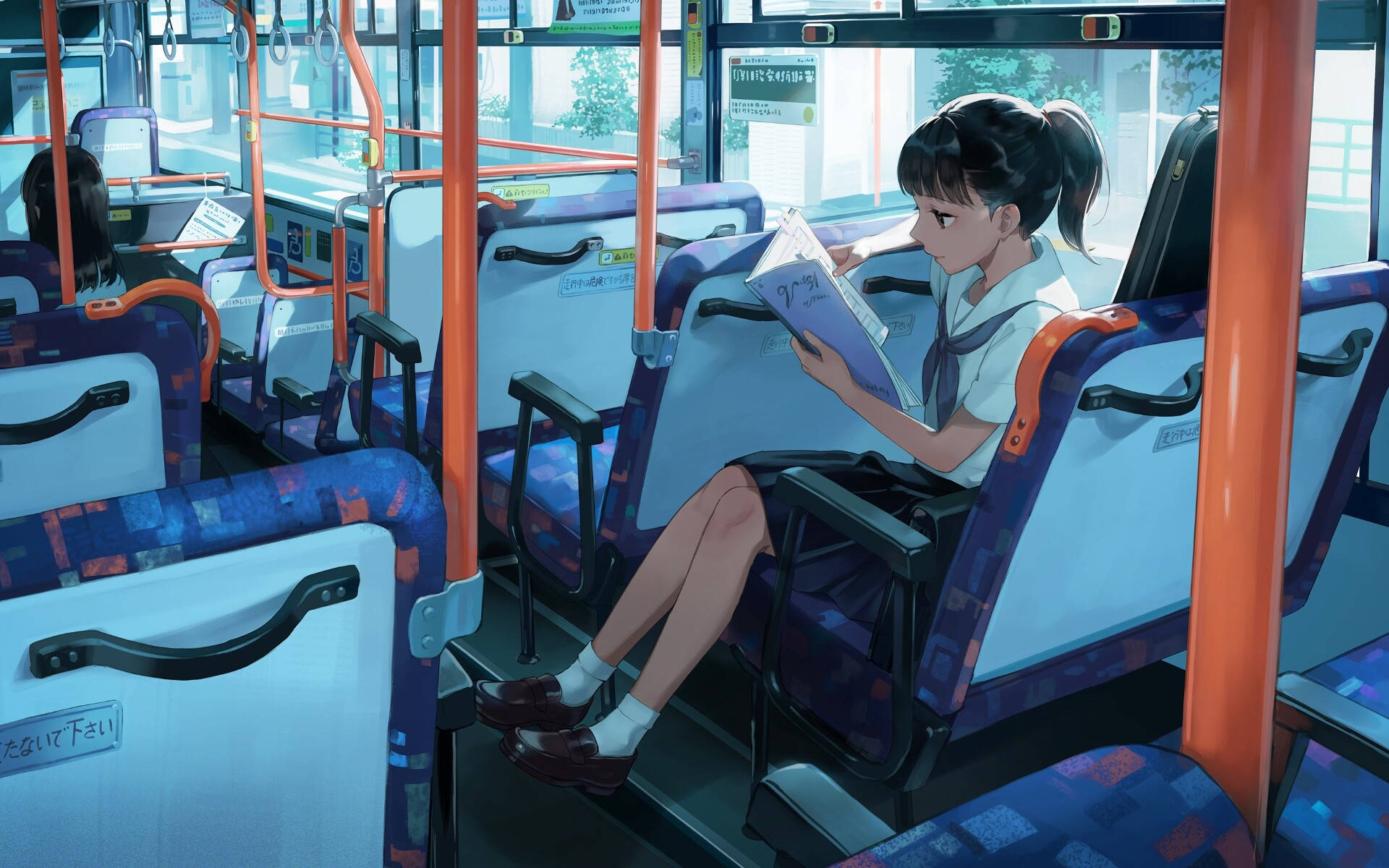 Download Anime Girl Reading On Bus Wallpaper