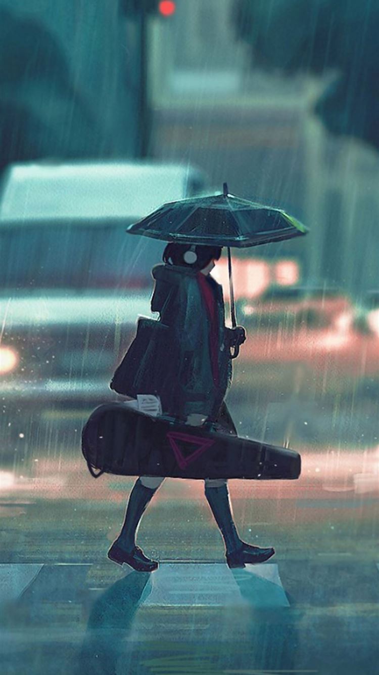 Rainy day anime girl iPhone Wallpaper Free Download