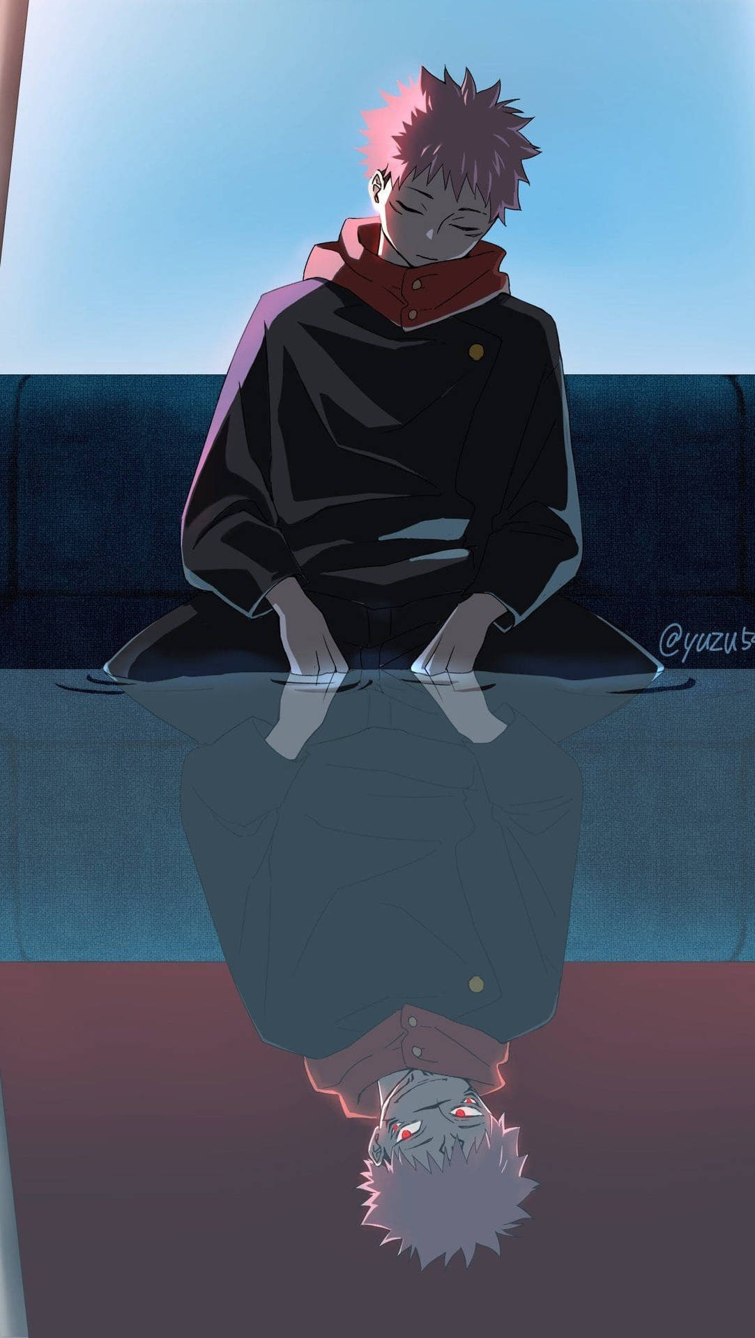 Download Sleeping Itadori And Sukuna Reflection Jujutsu Kaisen Phone Wallpaper