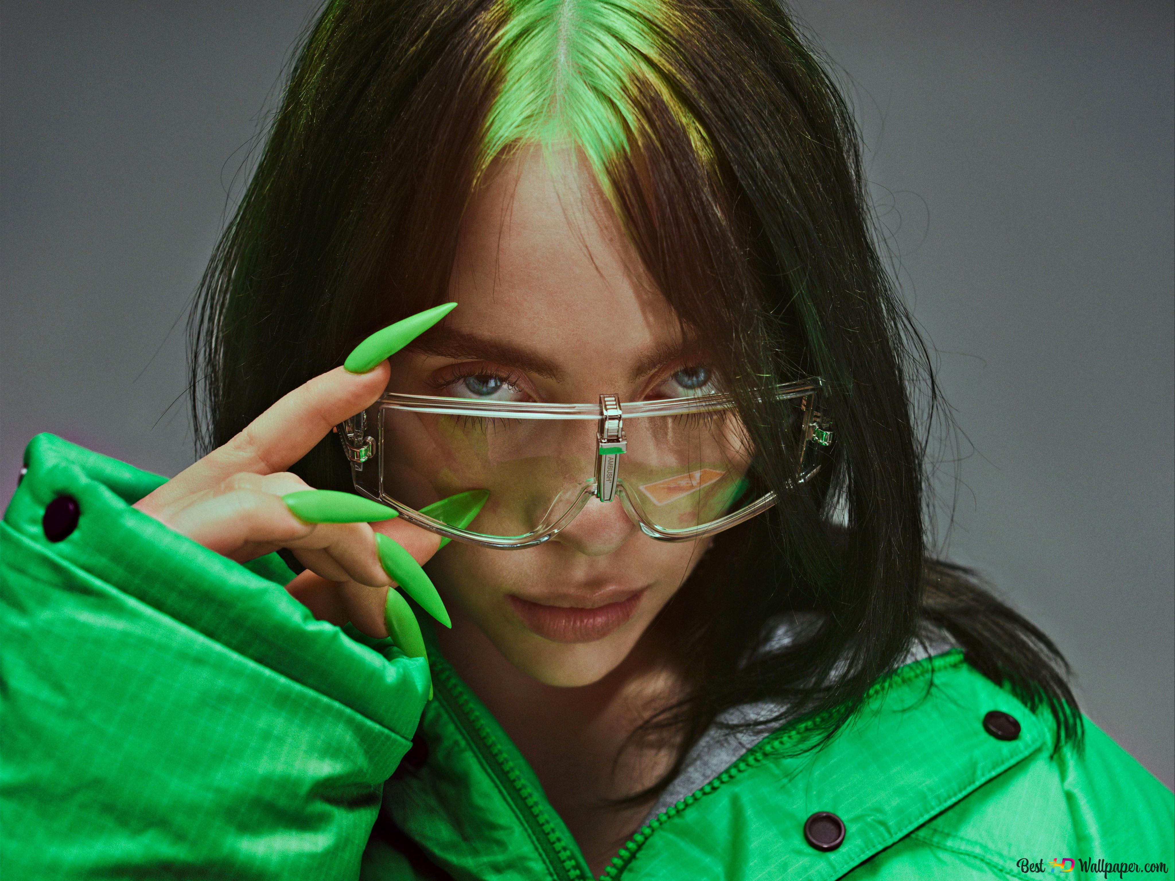 Singer Billie Eilish loves green 4K wallpaper download