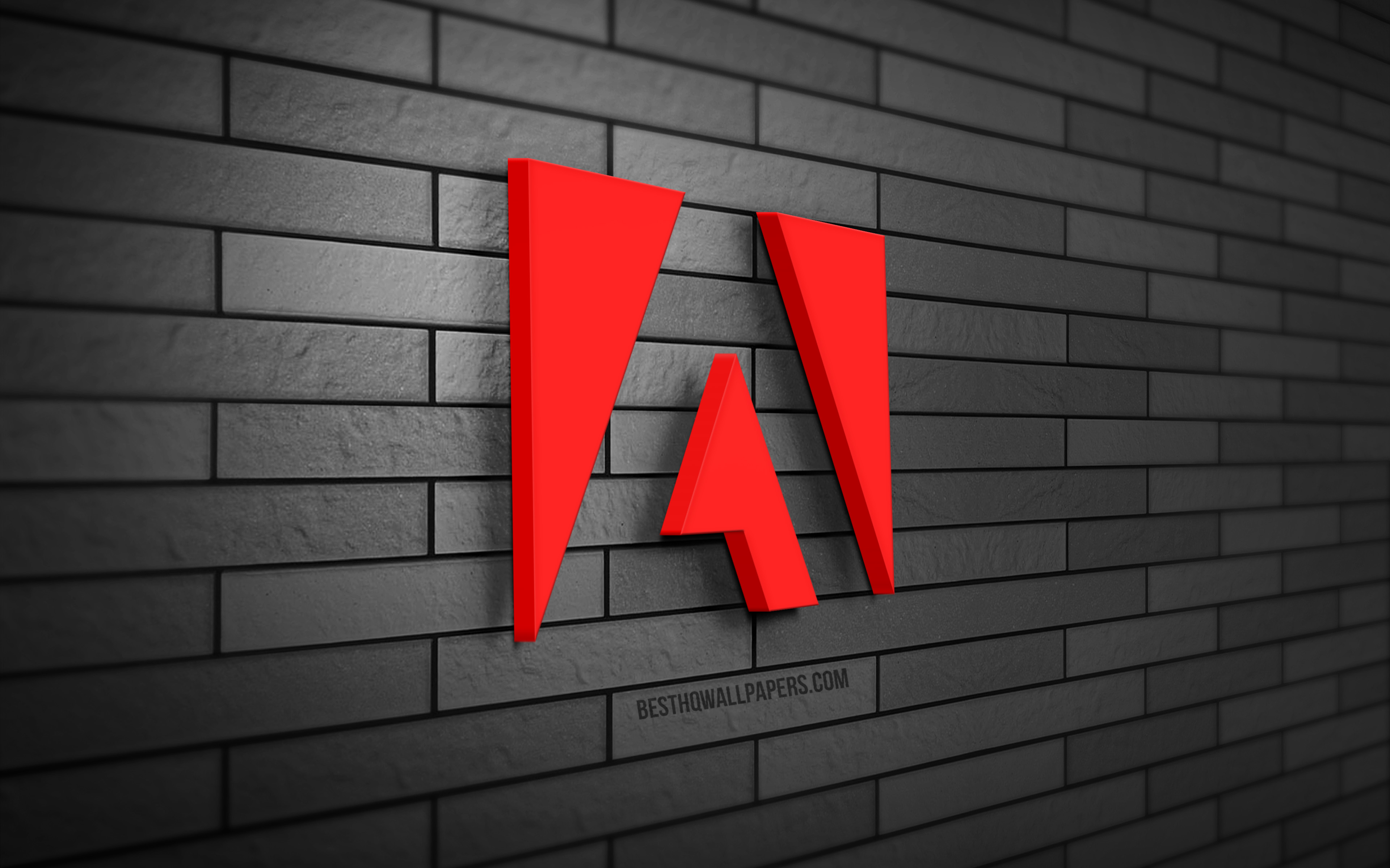 Download wallpaper Adobe 3D logo, 4K, gray brickwall, creative, brands, Adobe logo, 3D art, Adobe for desktop with resolution 3840x2400. High Quality HD picture wallpaper