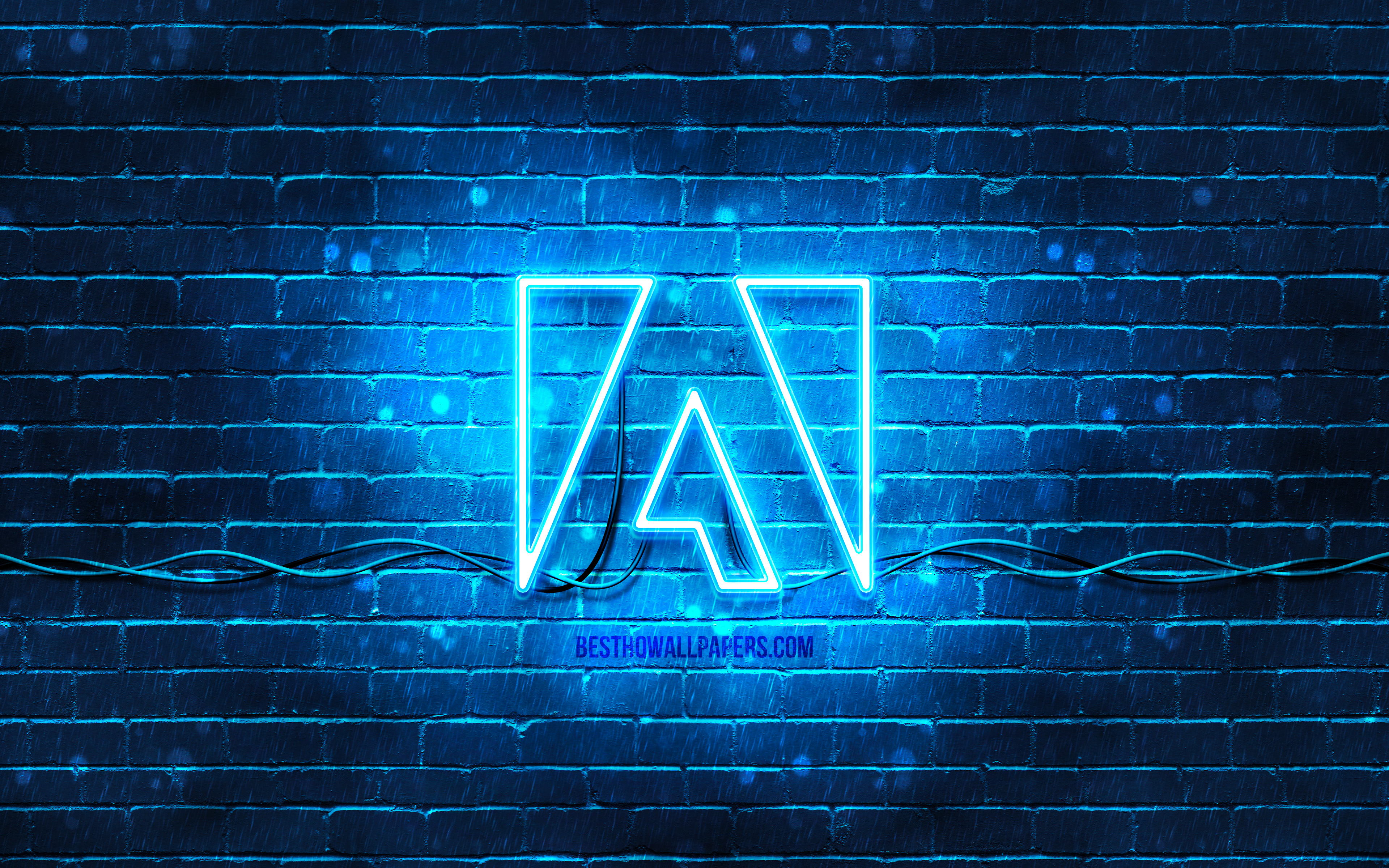 Download wallpaper Adobe blue logo, 4k, blue brickwall, Adobe logo, brands, Adobe neon logo, Adobe for desktop with resolution 3840x2400. High Quality HD picture wallpaper