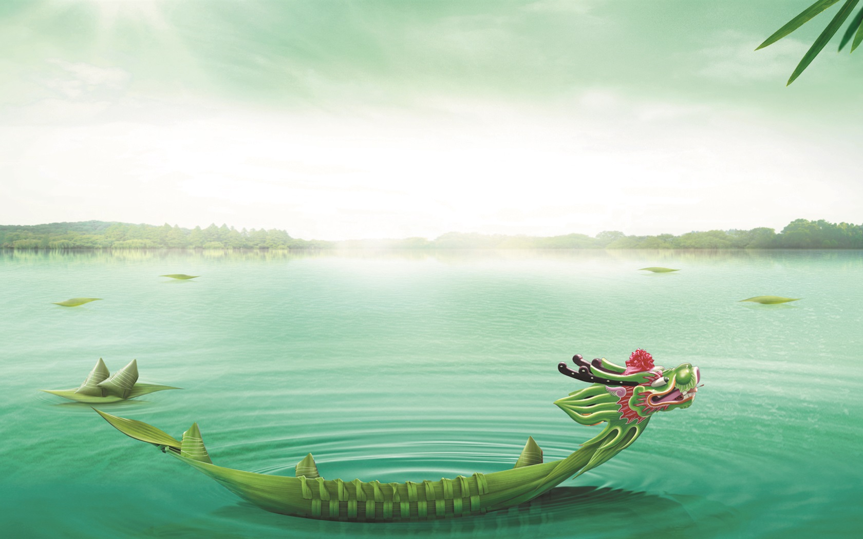 Wallpaper Dragon Boat Festival, Dragon Boat, Lake, Zongzi 1920x1080 Full HD 2K Picture, Image