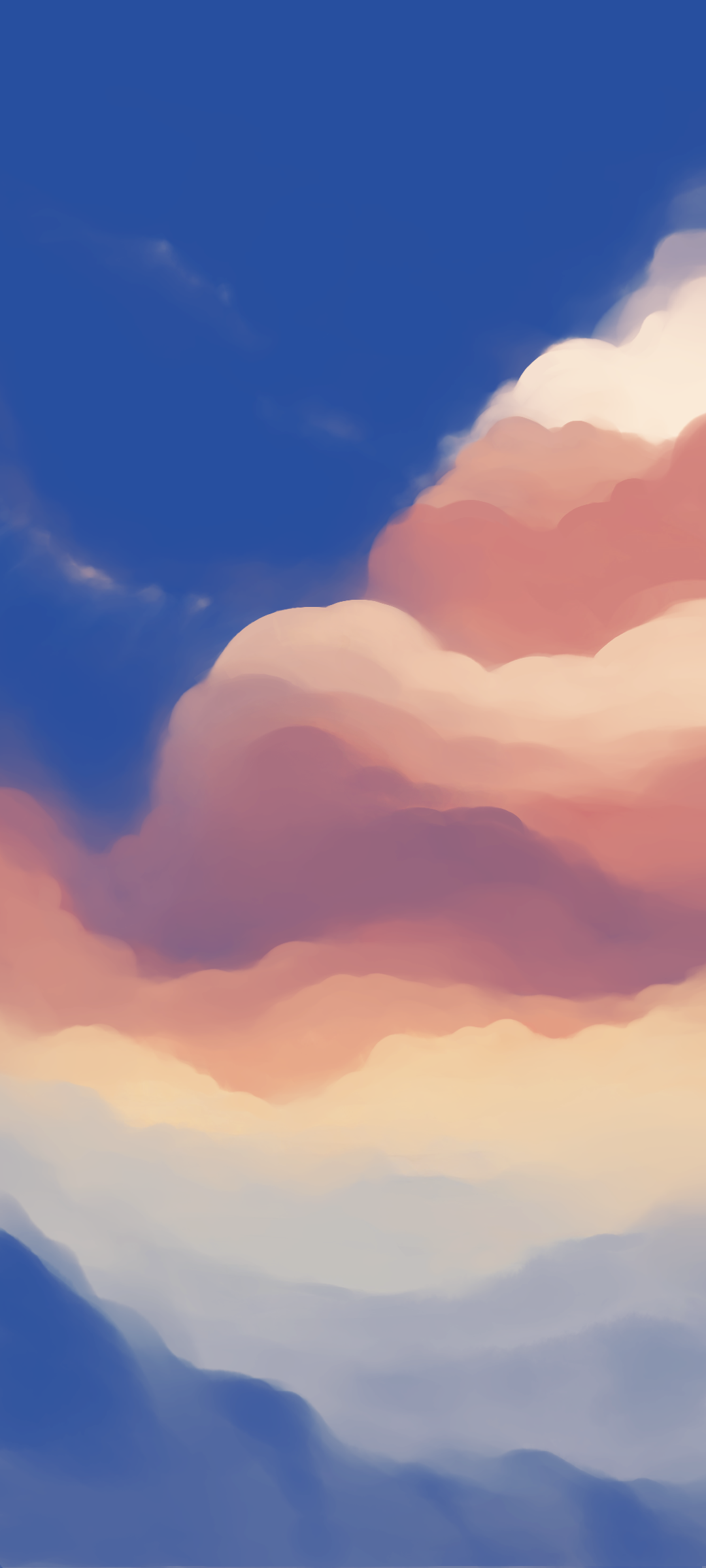 Blue Orange sky landscape above colorful clouds