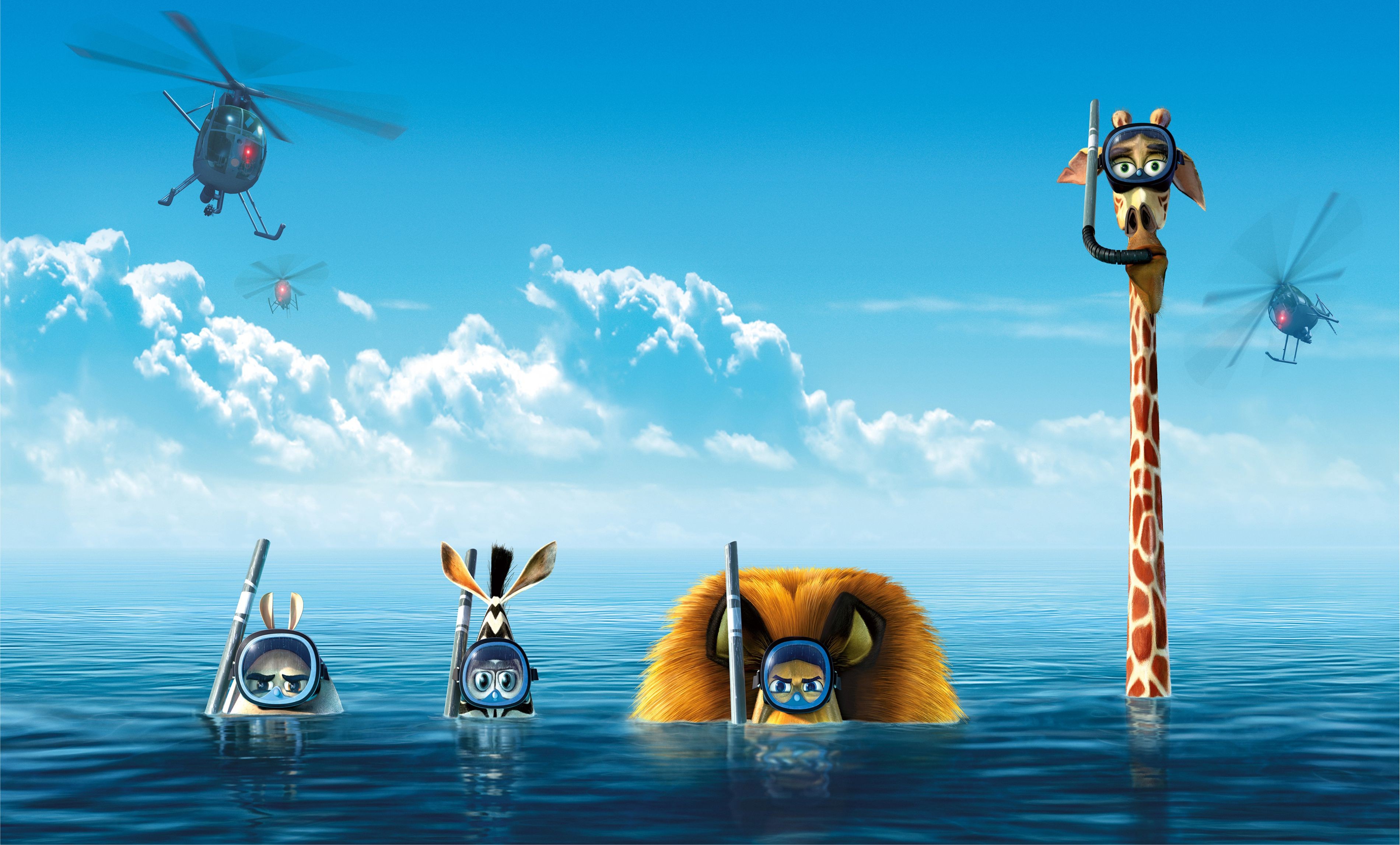 Wallpaper, sea, blue, wind, Madagascar movie, screenshot, computer wallpaper, extreme sport 3800x2293