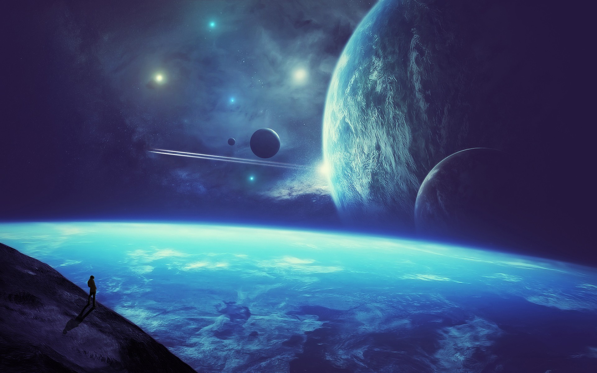 Wallpaper, galaxy, planet, stars, Earth, space art, moonlight, universe, screenshot, computer wallpaper, atmosphere of earth, outer space, astronomical object 1920x1200