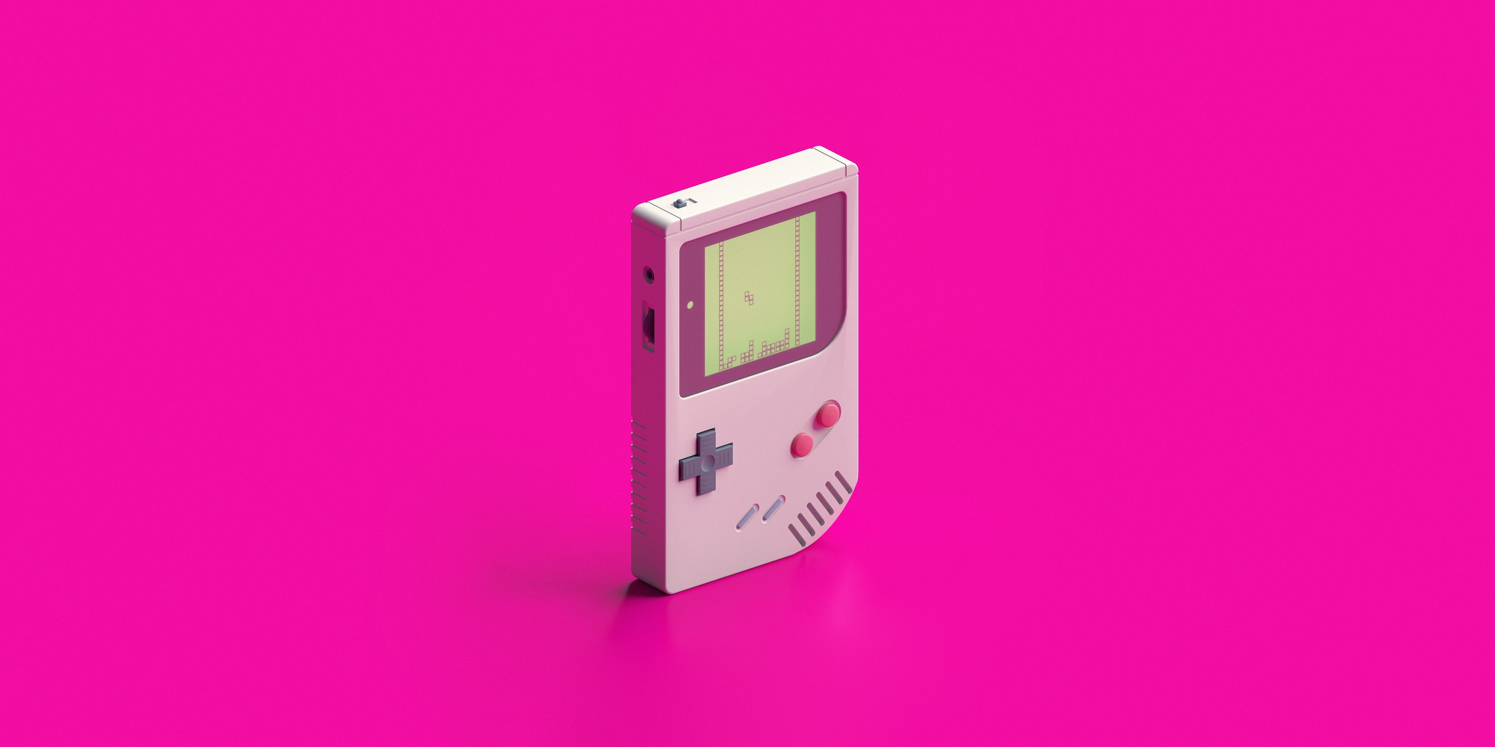 4K, GameBoy, LoFi, magenta, video games, synthwave, simple background, pink, Nintendo, pink background, retro games Gallery HD Wallpaper