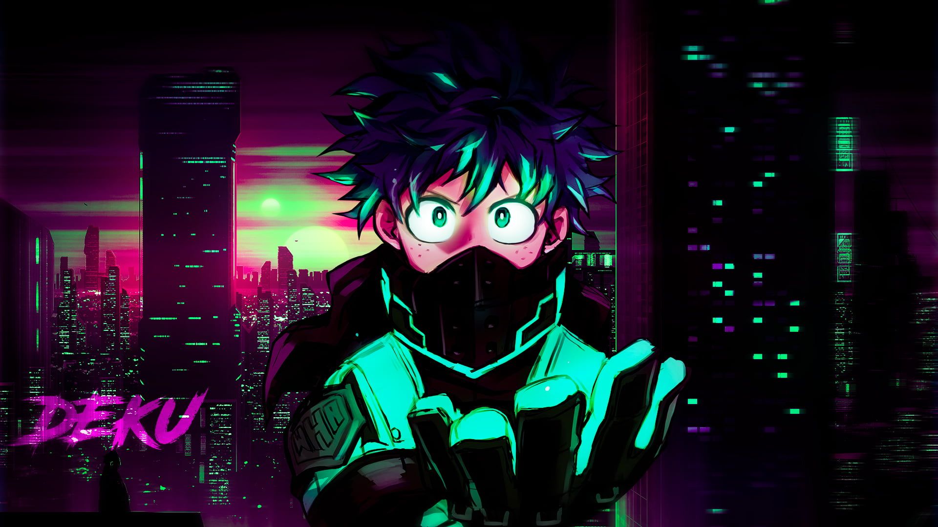 Deku Izuku Midoriya Boku no Hero Academia green eyes green hair green jacket neon green. Anime background wallpaper, Hero wallpaper hd, Dark wallpaper iphone