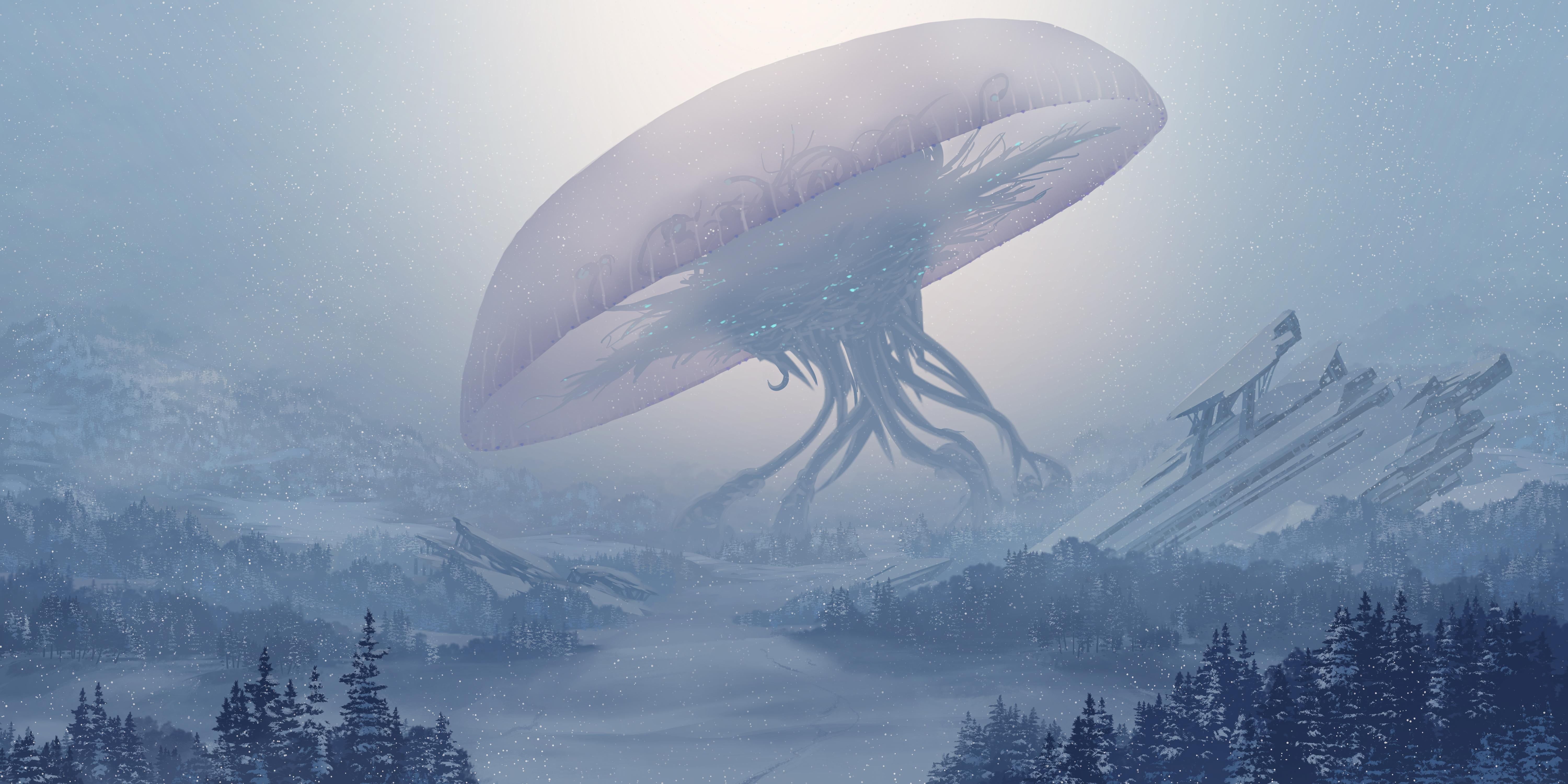 cosmic horror #winter #forest #snow alien invasion K #wallpaper #hdwallpaper #desktop. Cosmic horror, Eldritch horror, Fantasy landscape