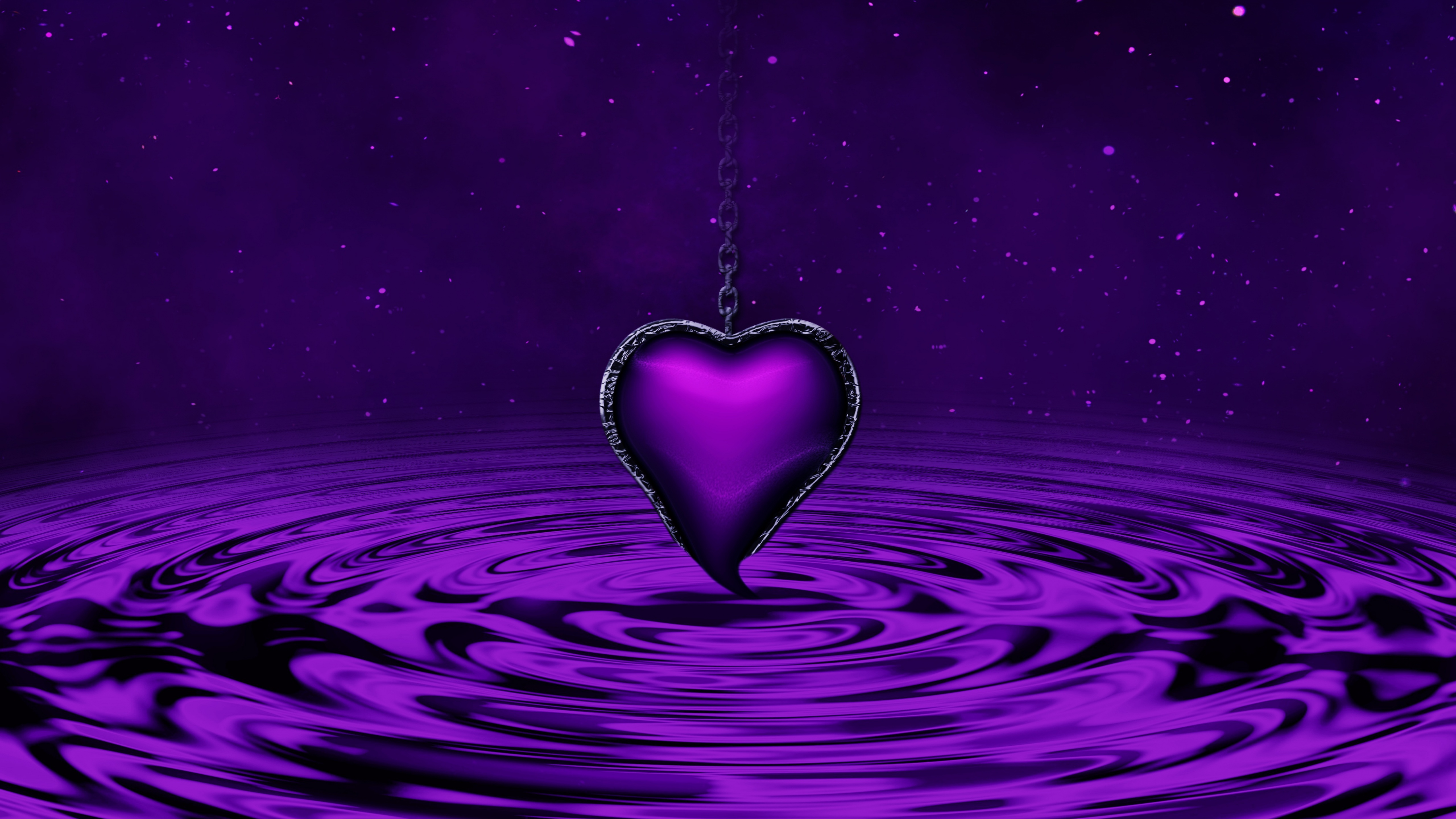 Purple Heart Wallpaper 4K, Water, Waves, Stars, Love