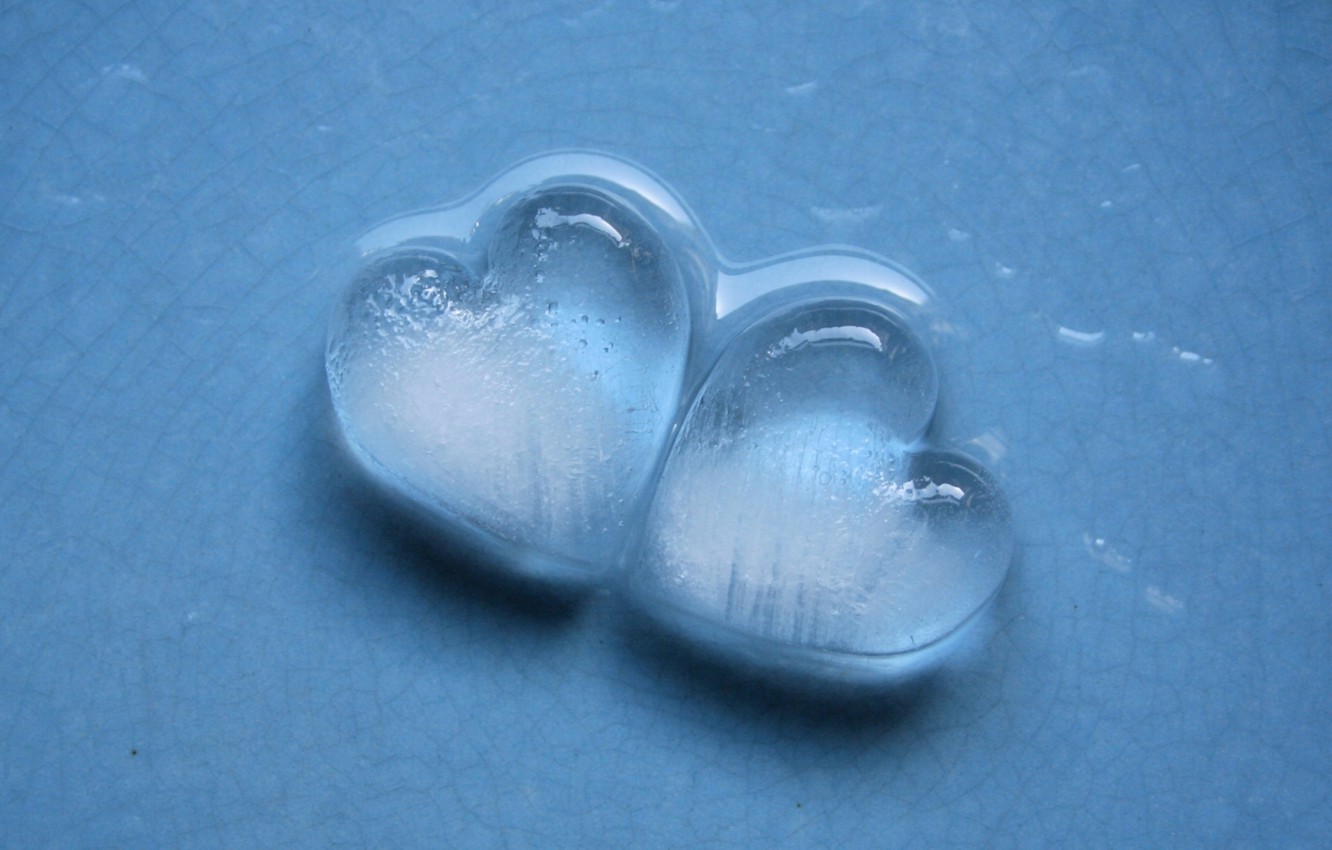 Wallpaper BACKGROUND, WATER, PAIR, ICE, HEART, FORM, MOOD, BLUE, HEARTS, TWO image for desktop, section макро