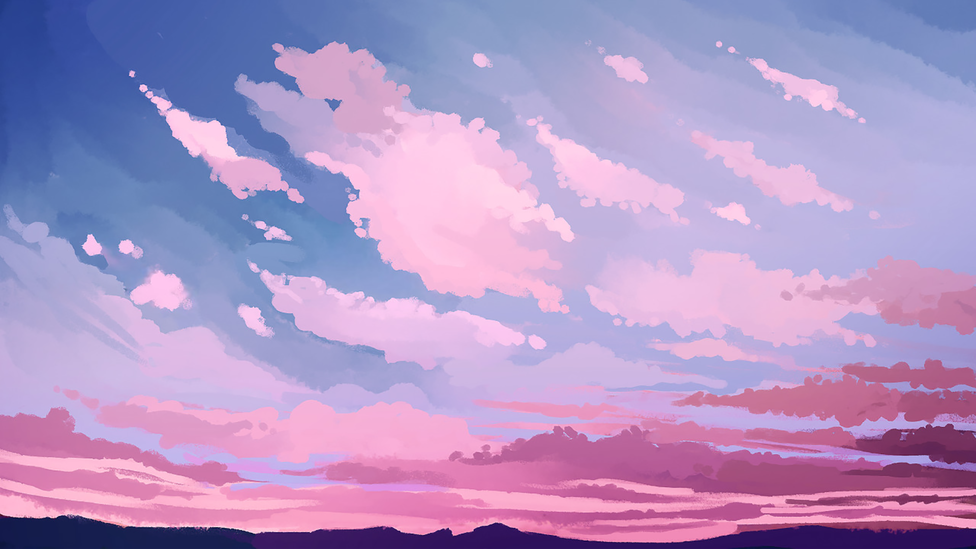 artwork, pink, minimalism, painting, sky, clouds Gallery HD Wallpaper