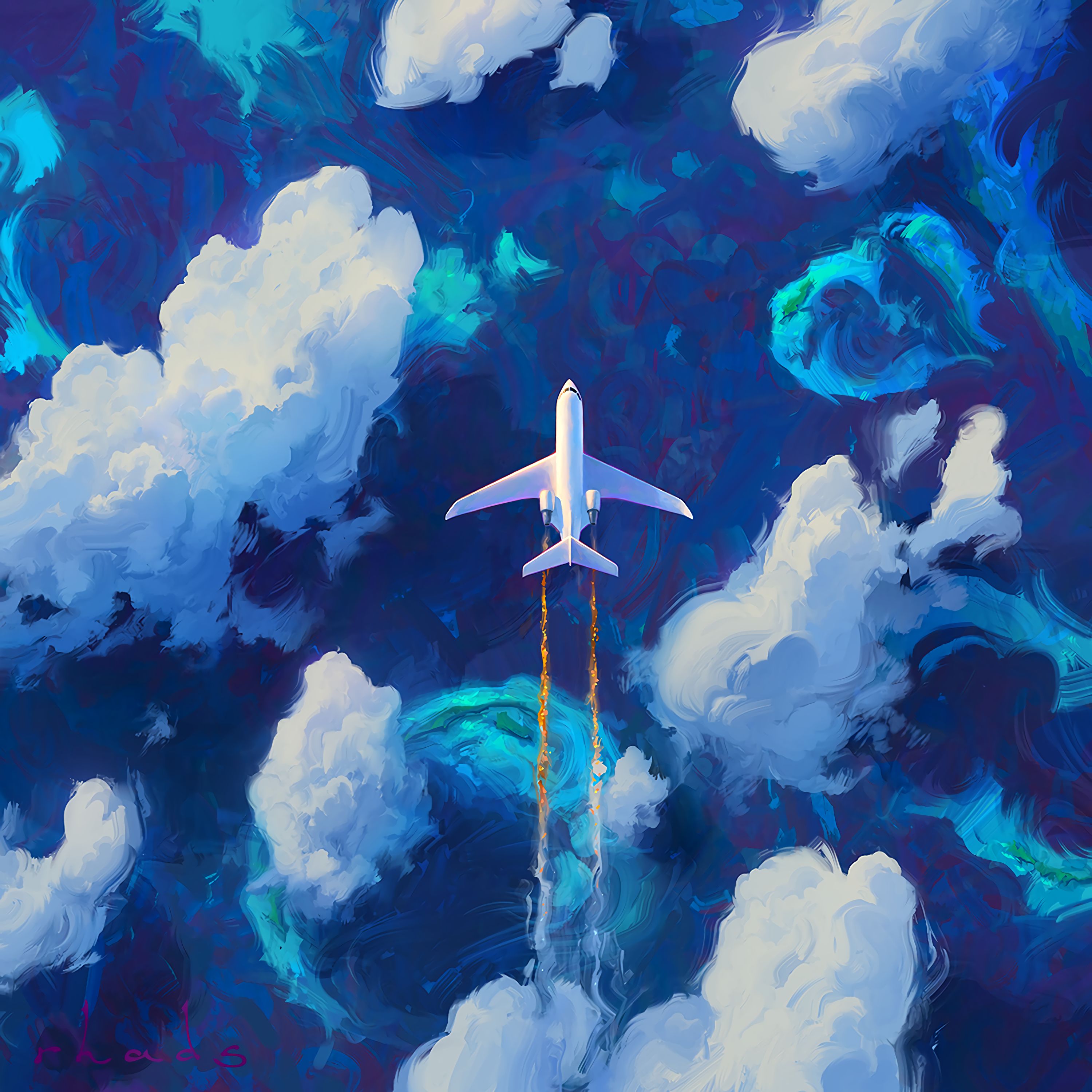Mobile wallpaper: Art, Clouds, Plane, Airplane, Flight, Sky, 52386 download the picture for free
