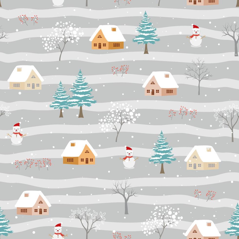 Snowy rural in winter seamless pattern for Christmas or new year decorative, celebrate party, fabric, textile, print or wallpaper