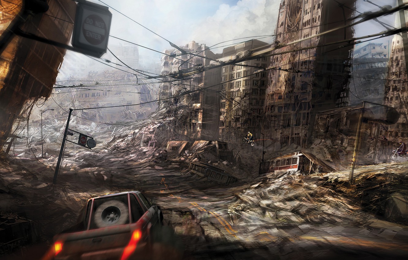 Wallpaper city, ruins, destruction, apocalyptic, fast car image for desktop, section фантастика