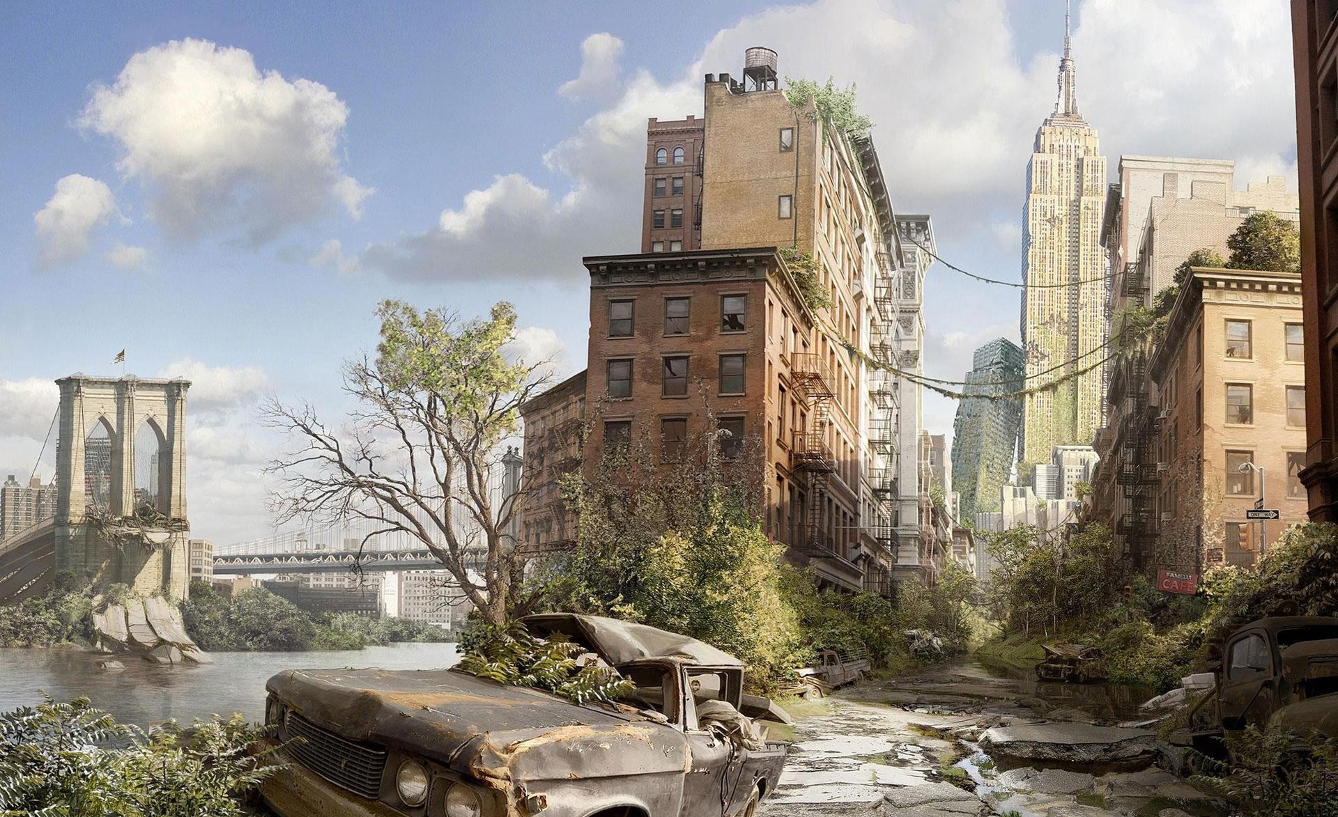 Wallpaper, cityscape, building, apocalyptic, ruin, bridge, New York City, town, ruins, landmark, screenshot, ancient history 1920x1173