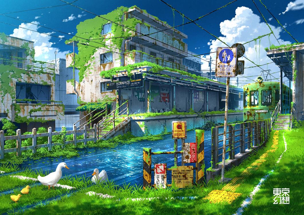 Photo wallpaper anime ruins city moss picture on Fonwall