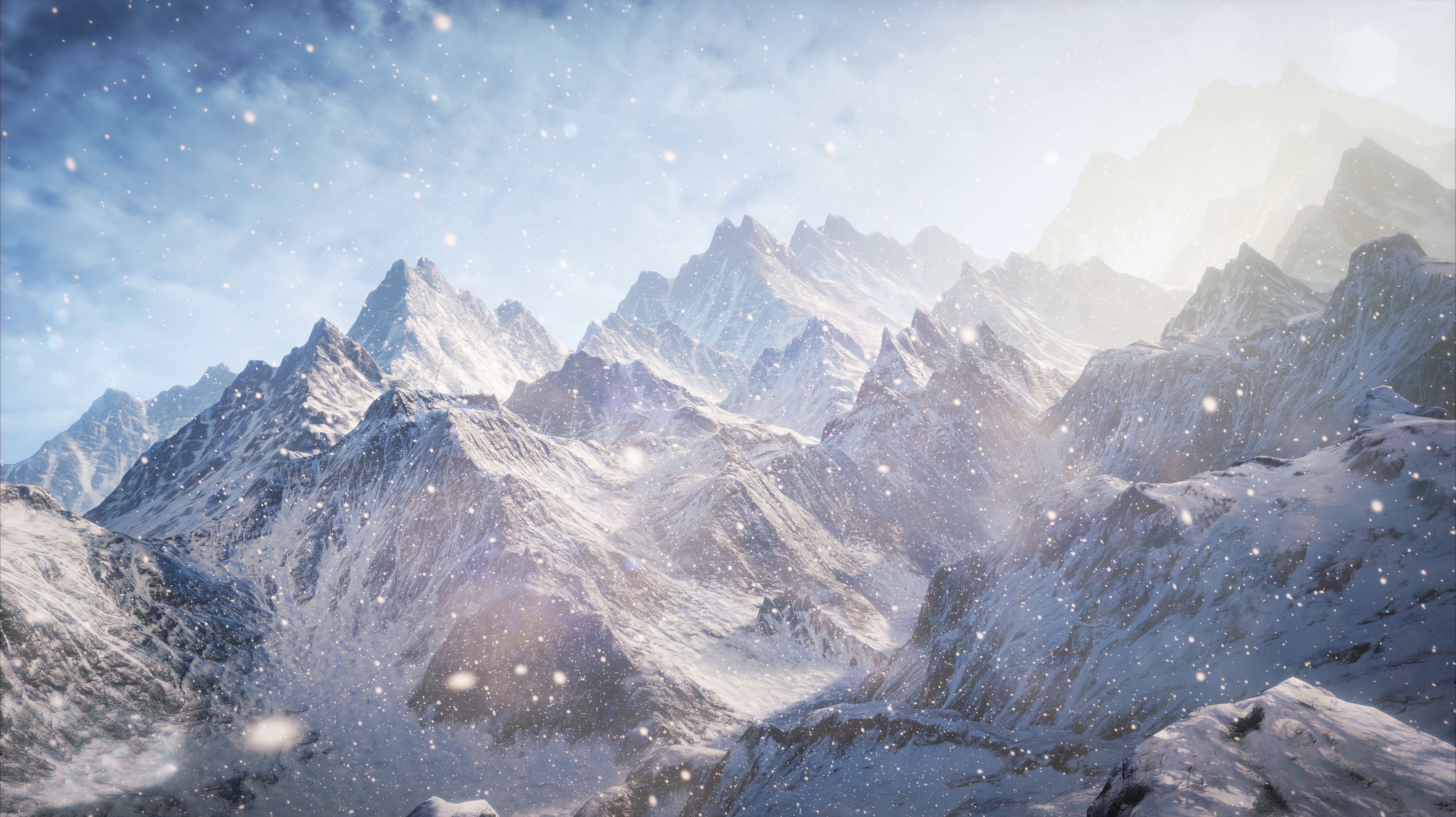 5k, snow, Mountains, clouds, 4k, 3D, 8k Gallery HD Wallpaper