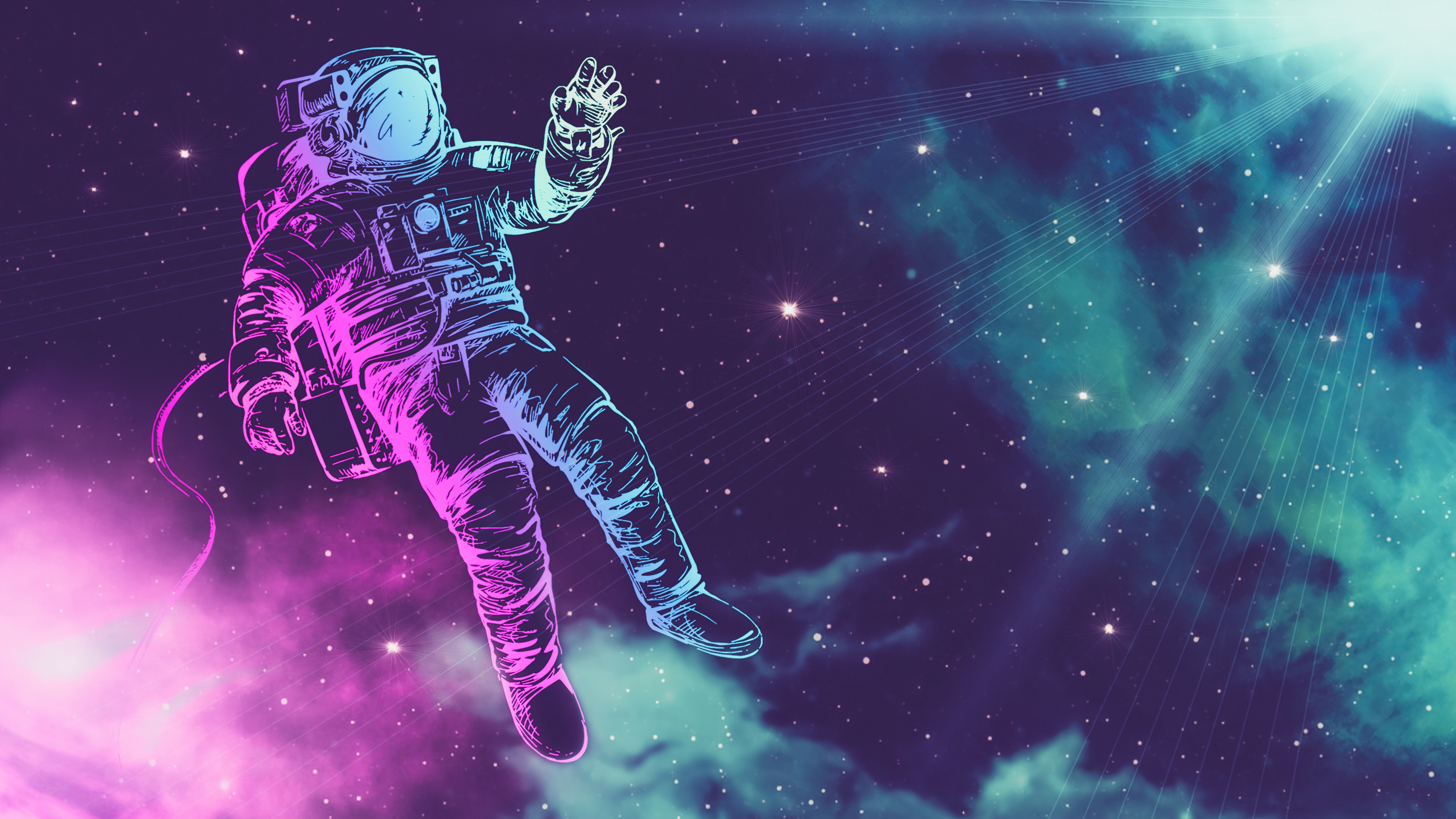 Astronaut Wallpaper 4K, Space suit, Neon, Stars, Space