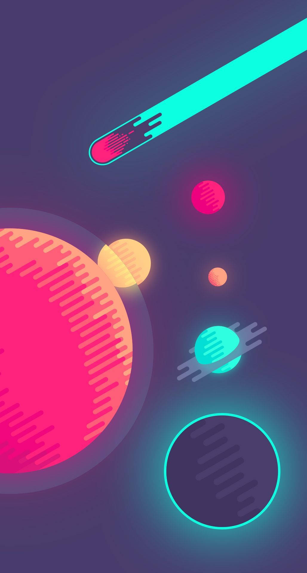 Download Cartoonish Neon Planets Indie Phone Wallpaper