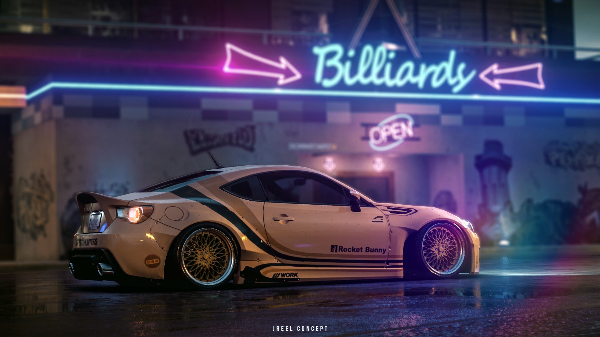 Wallpaper / car, neon, vehicle, Subaru, Subaru BRZ, Need for Speed, side view, Toyobaru free download