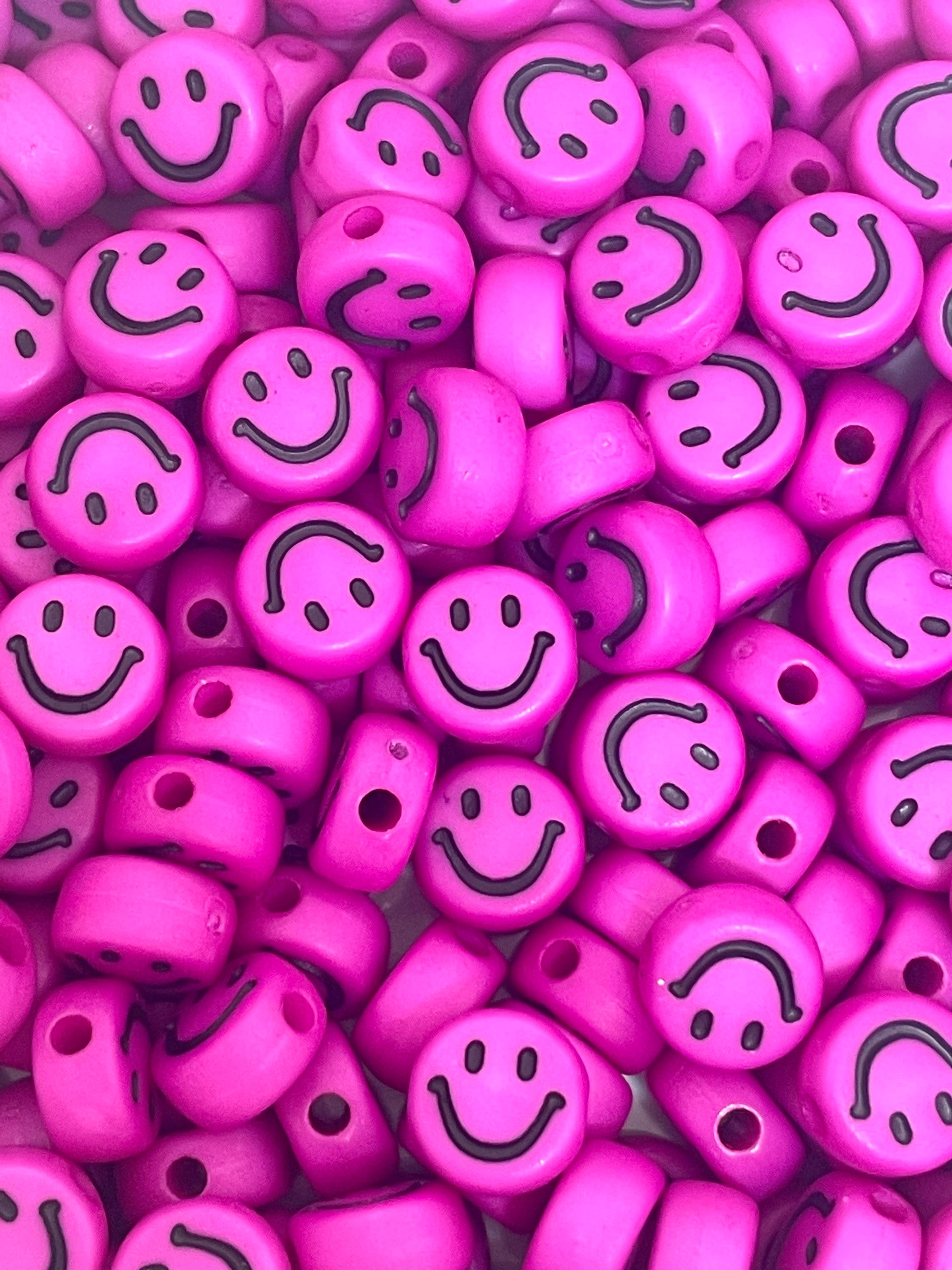 Cute Bright Pink Emoji Beads Smiley Face Charm Happy Face