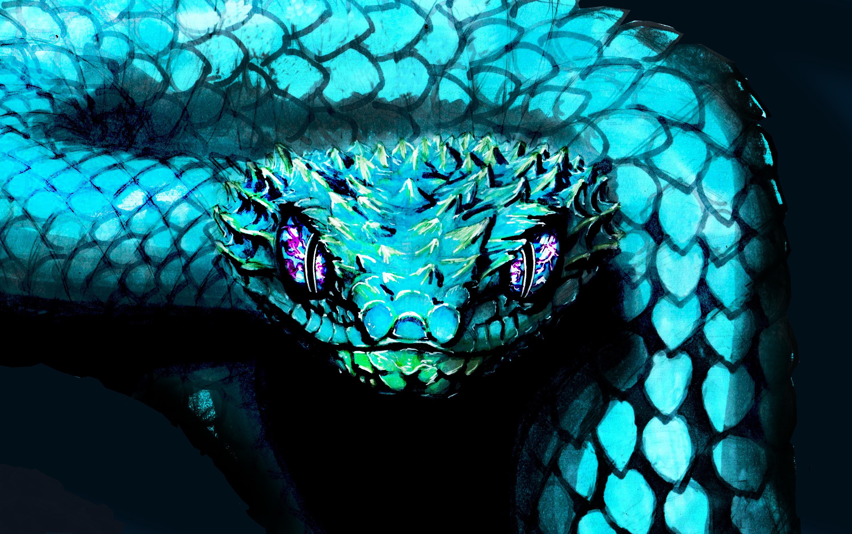Snakes, Painting Art, Head, Light Blue Gallery HD Wallpaper