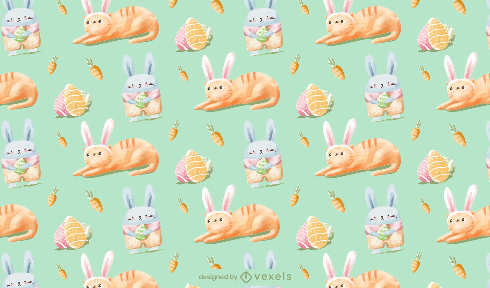 Easter Cat And Bunny Pattern Design Vector Download