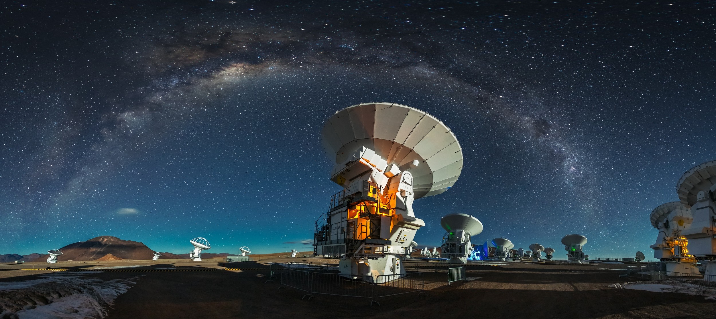 Atacama Desert, starry night, landscape, long exposure, space, Milky Way, ALMA Observatory, universe Gallery HD Wallpaper