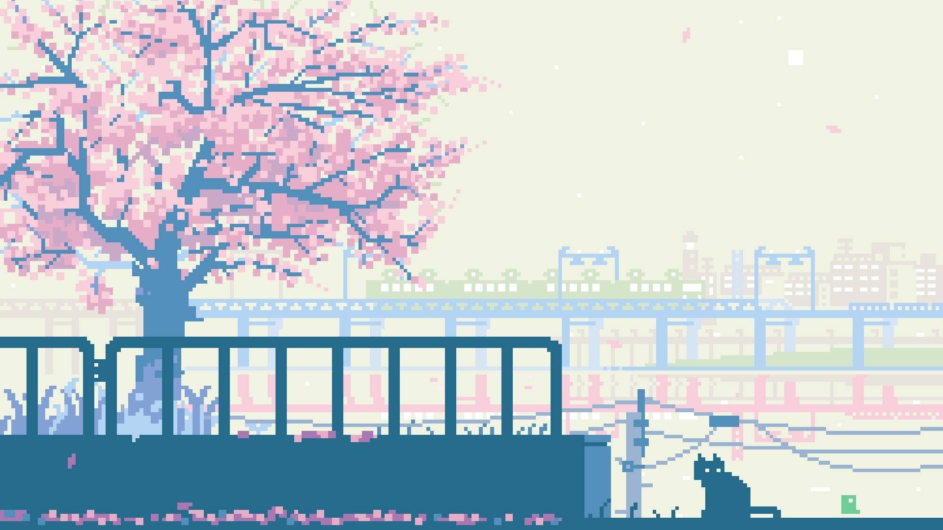 Download Cherry Blossom Tree Aesthetic Art Desktop Wallpaper