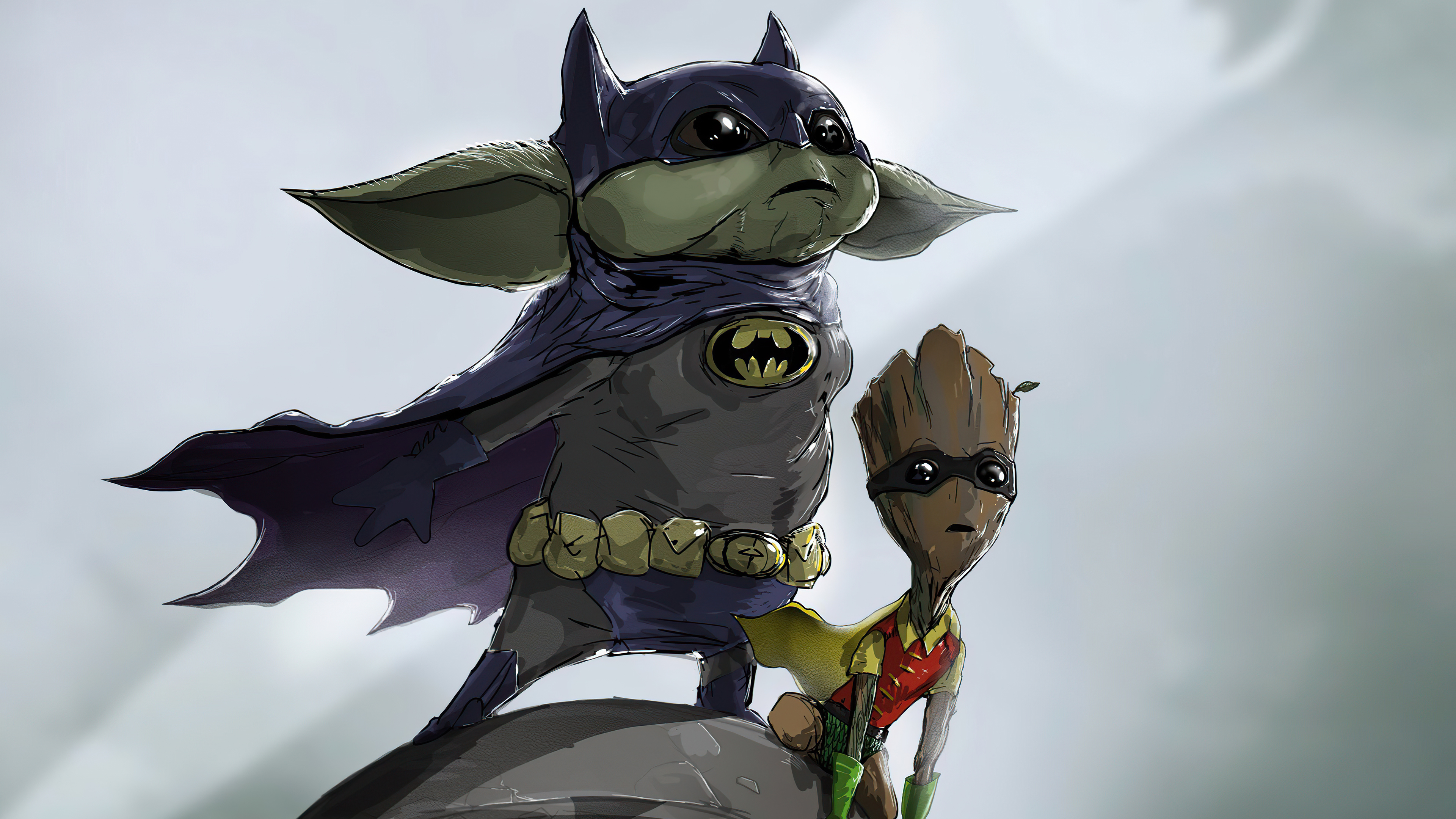 baby groot, baby yoda, batman, robin, superheroes, hd, 4k, artist, artwork, digital art Gallery HD Wallpaper