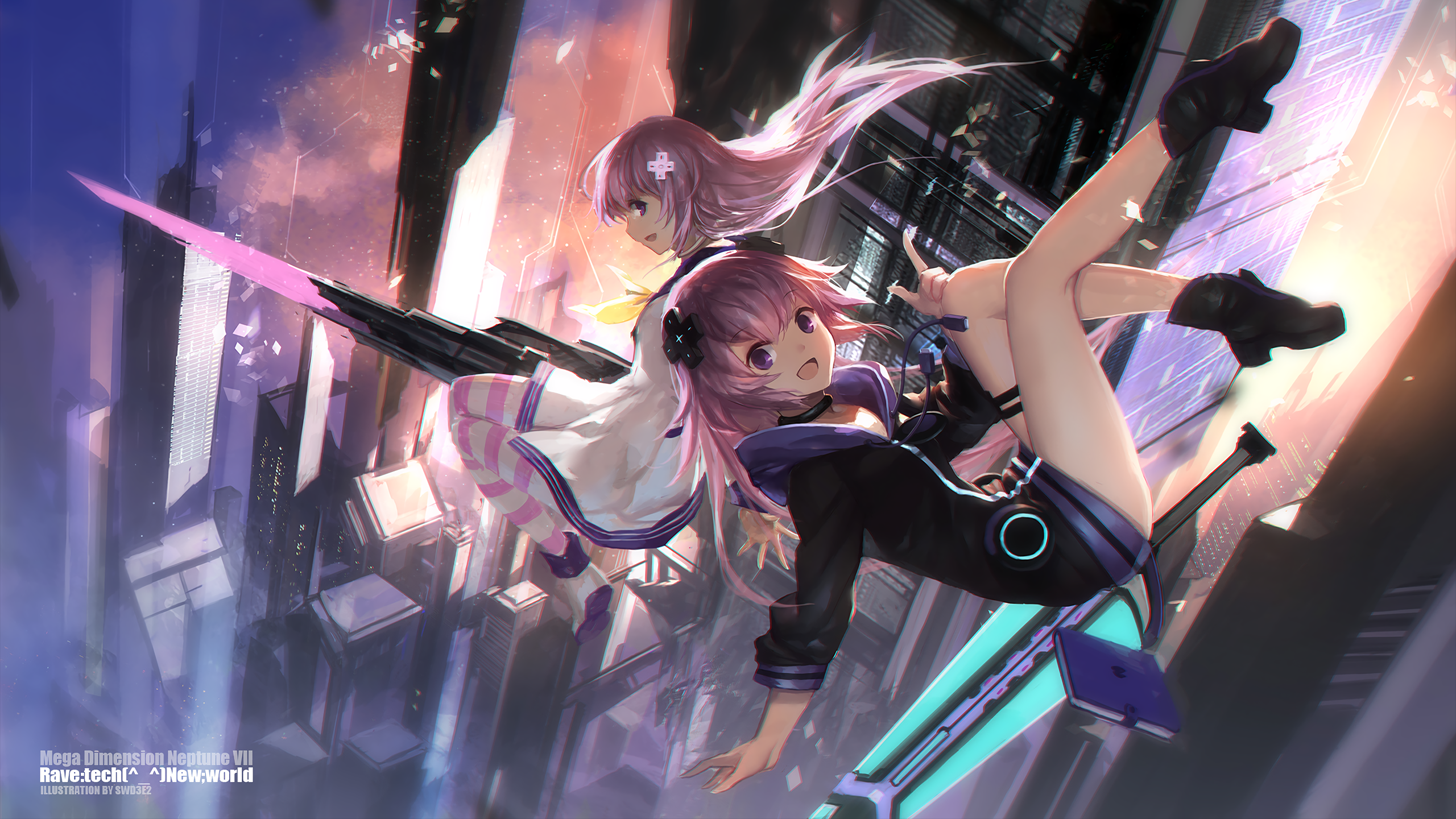 HD Wallpaper: Neptune and Nepgear in Skyscraper Adventure