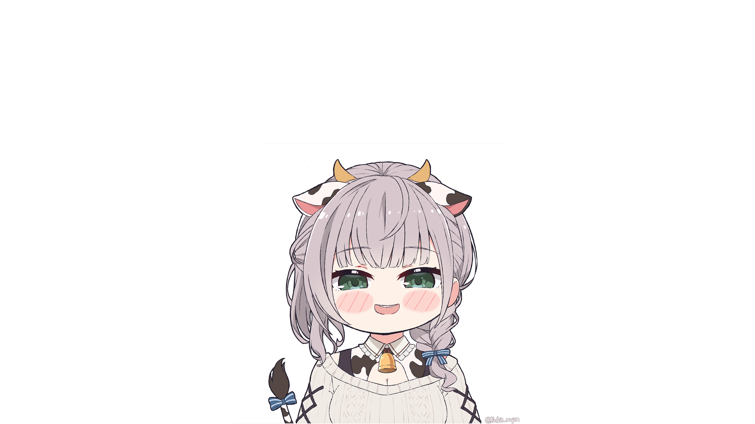 kukie -nyan, green eyes, Shirogane Noel, cow girl, anime girls, horns, Hololive, gray hair Gallery HD Wallpaper